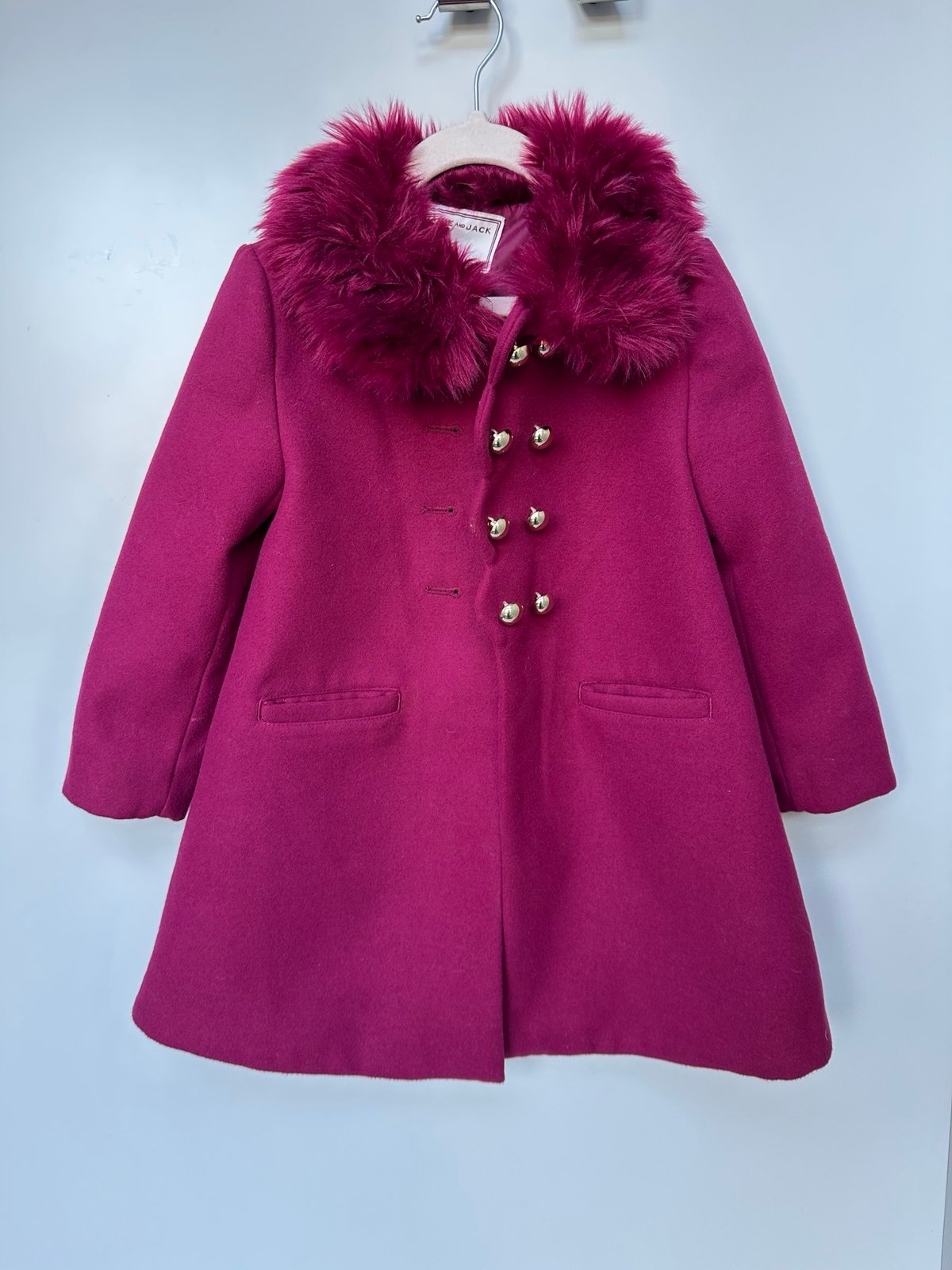 Janie and Jack Pink Pea Coat with Faux Fur Collar- 3-4T like new