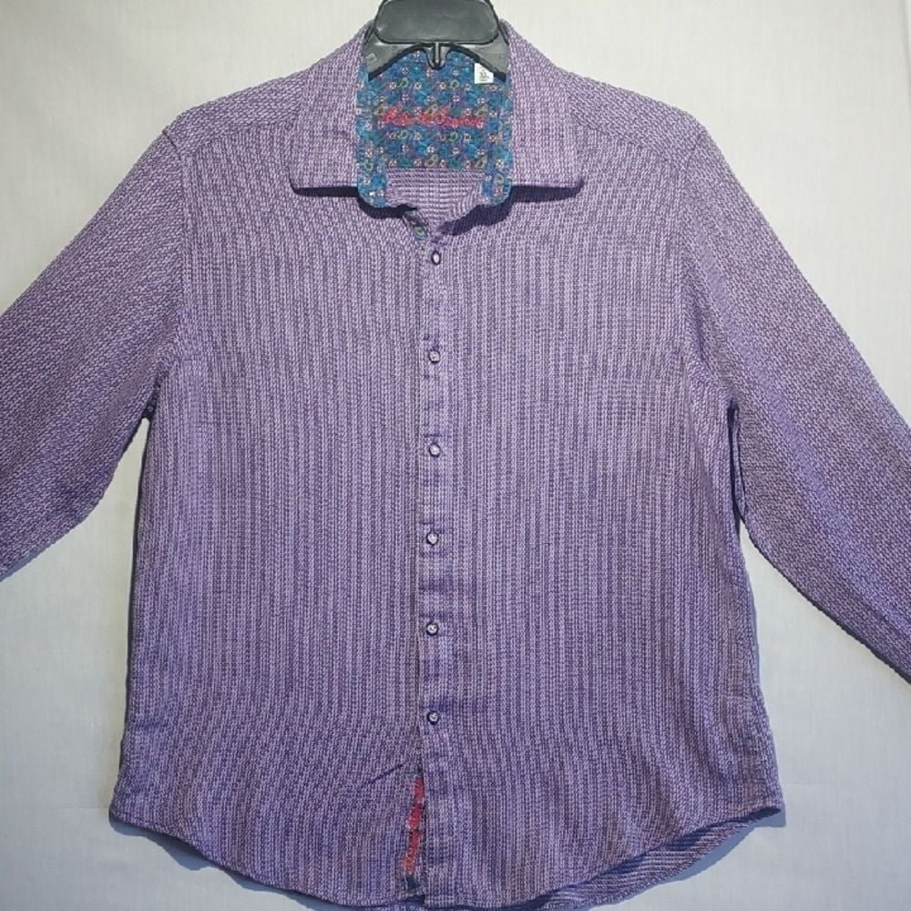 Robert Graham Flip Cuff purple paisley long sleeve button-up men's shirt size XL