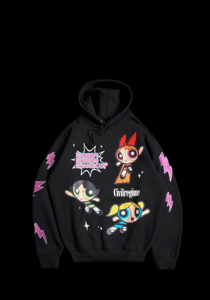 CIVIL REGIME POWER PUFF GIRLS PPG STORM COZY HOODIE IN BLACK SIZE XL