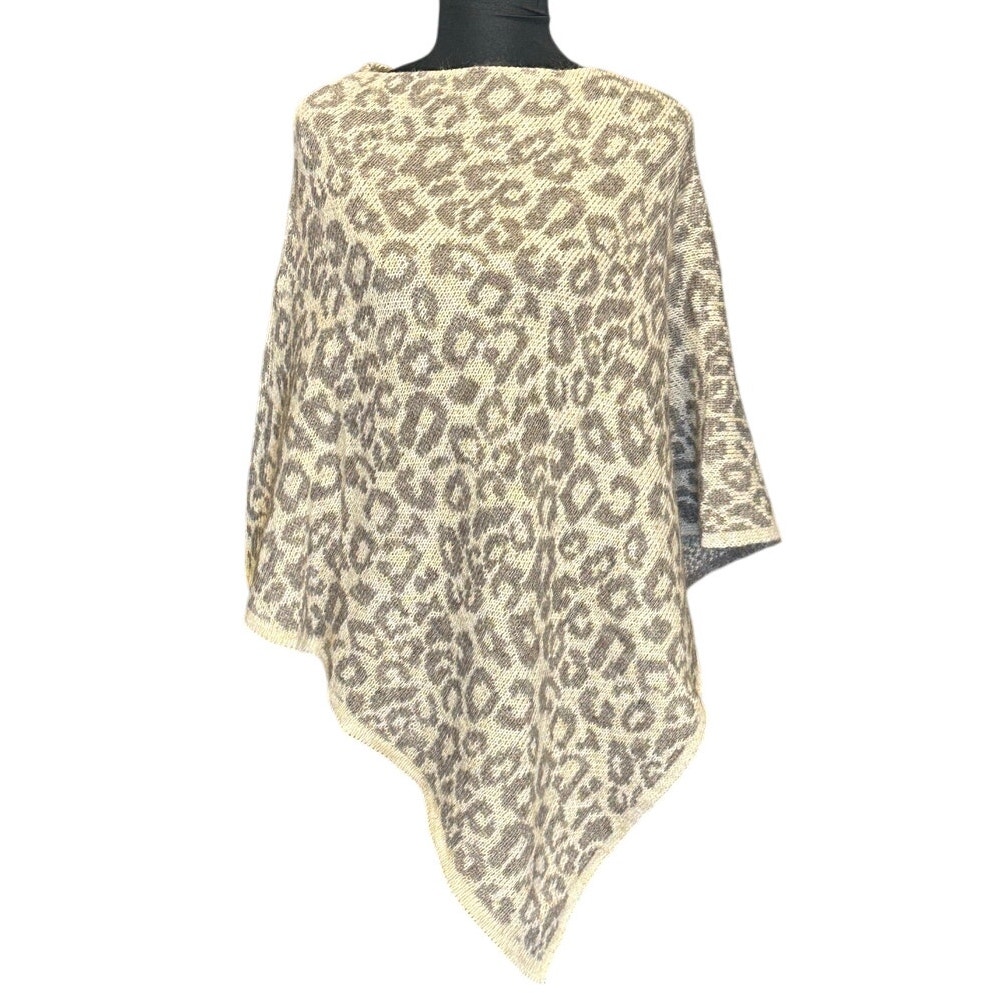 Nardi & Tagliaferri Neutral Animal Print Mohair Blend Poncho One Size