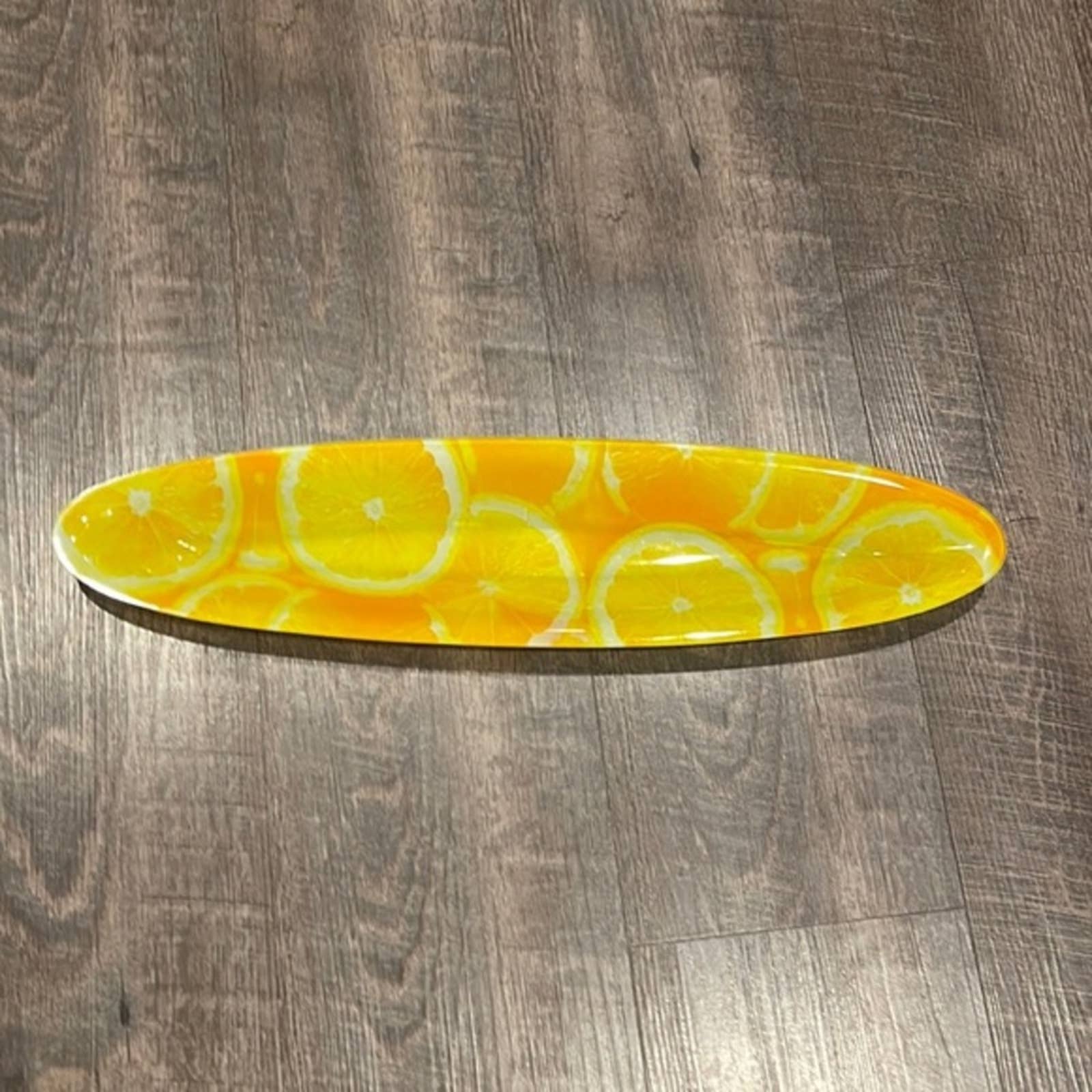 Vintage 70’s circa orange inlay glass boat dish
