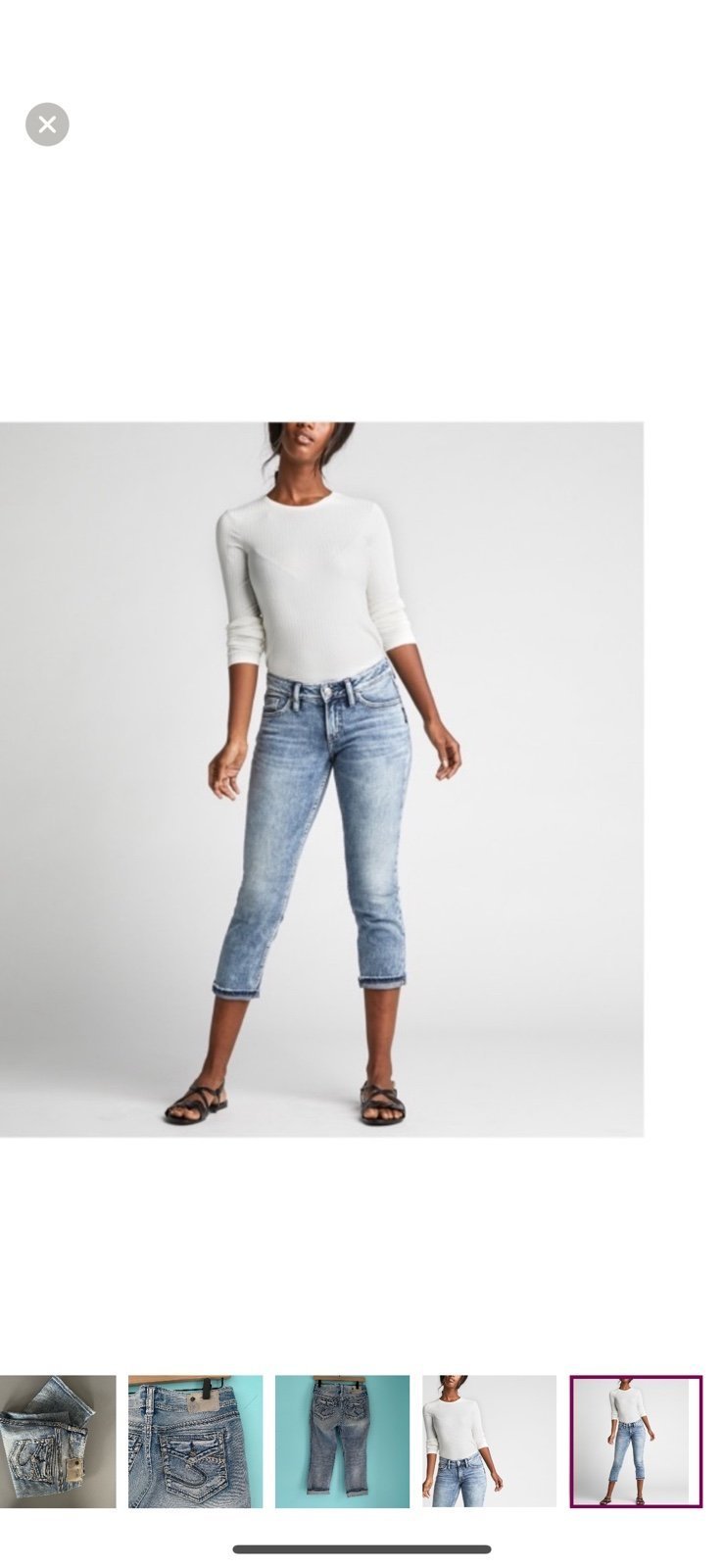 Silver Jeans Suki Mid Capri Super Stretch Sandblasted Back Flap Jean 28/22.5