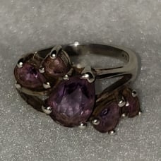 Sterling Silver 5 Stone Amethyst Ring, 7