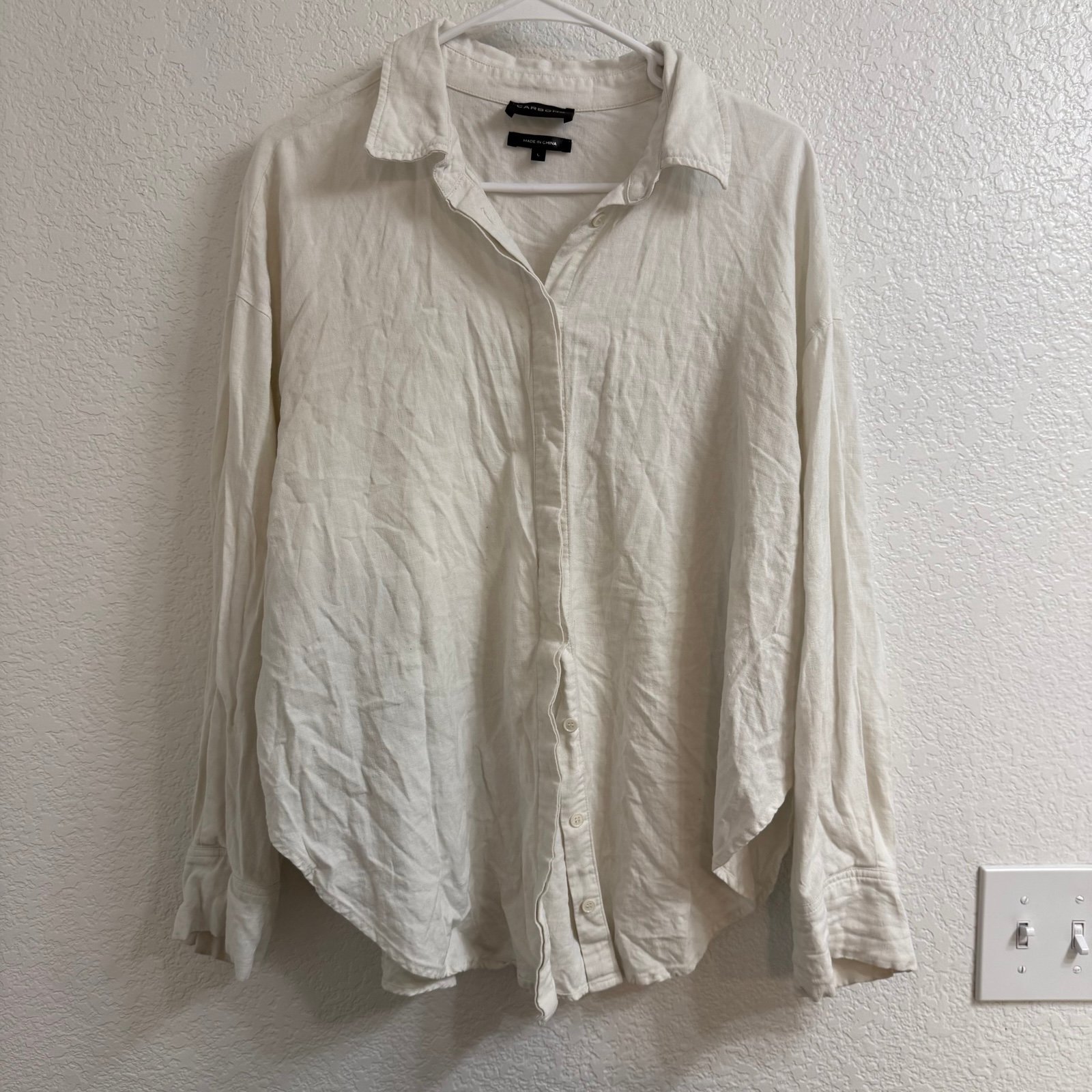 CARBON38 Linen Oversized Button Up Shirt Cream Size Large