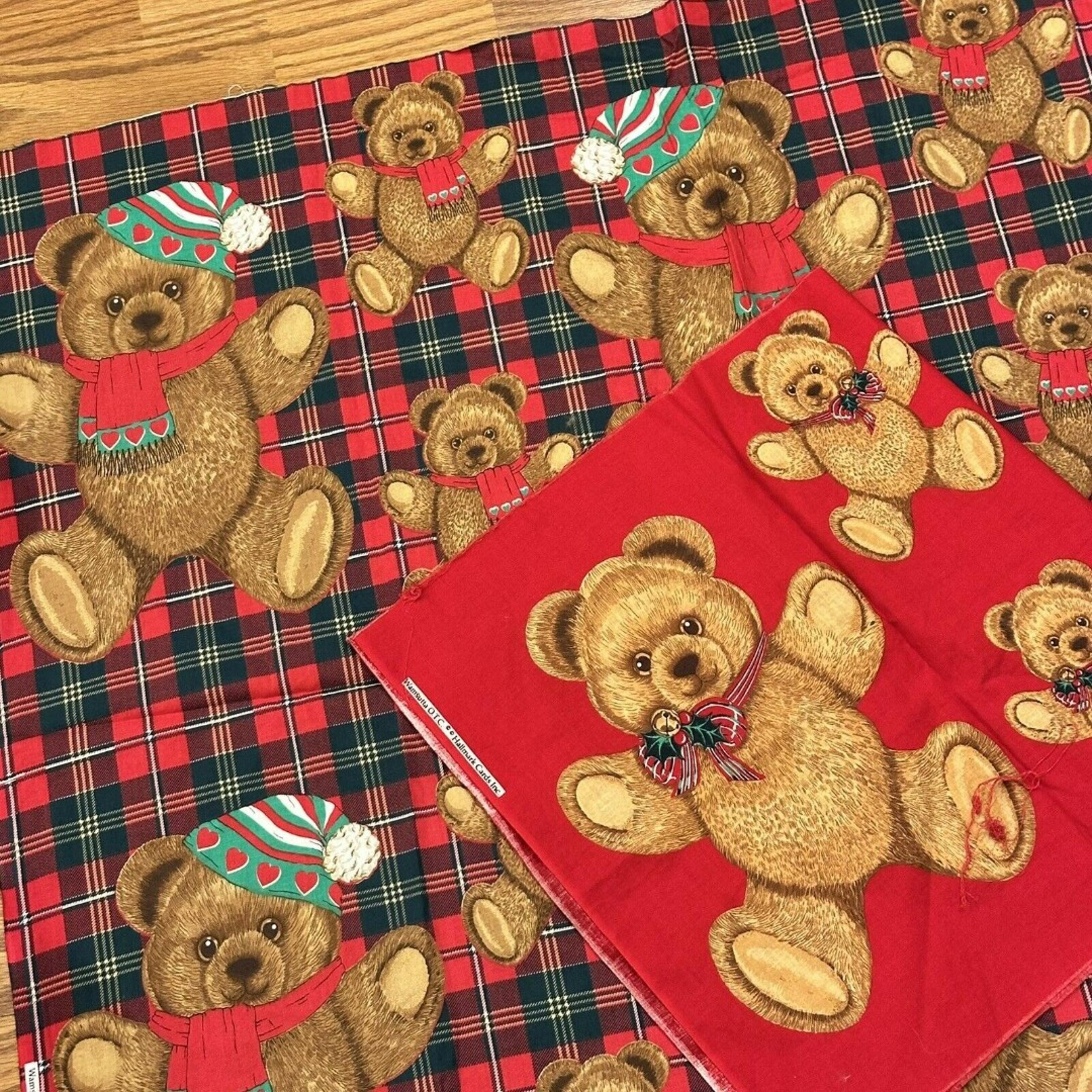 Set of Vintage Wamsutta OTC Hallmark Cotton Fabric Panels  Christmas Teddy Bears