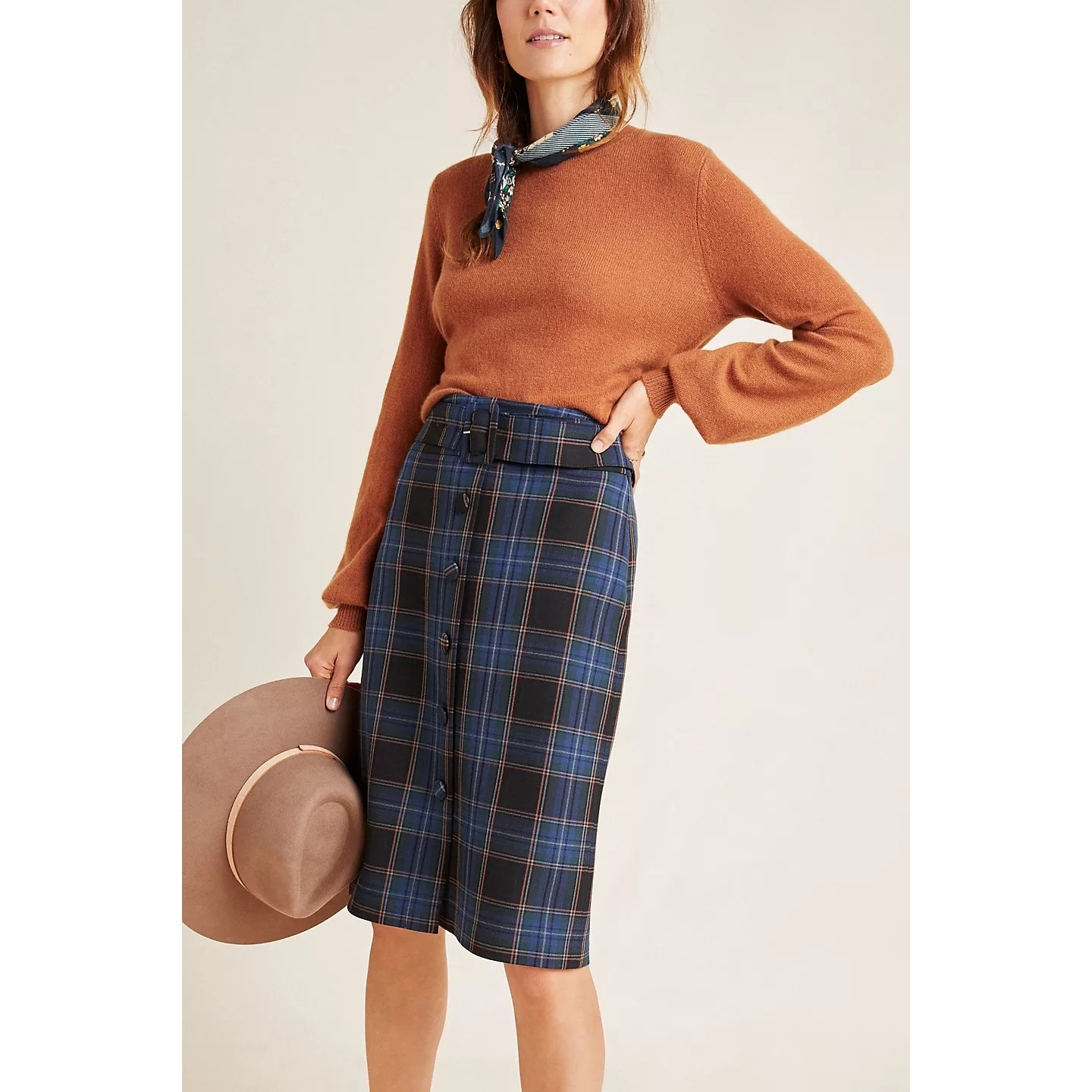 Maeve Anthropologie Bernadette Blue Plaid Pencil Skirt