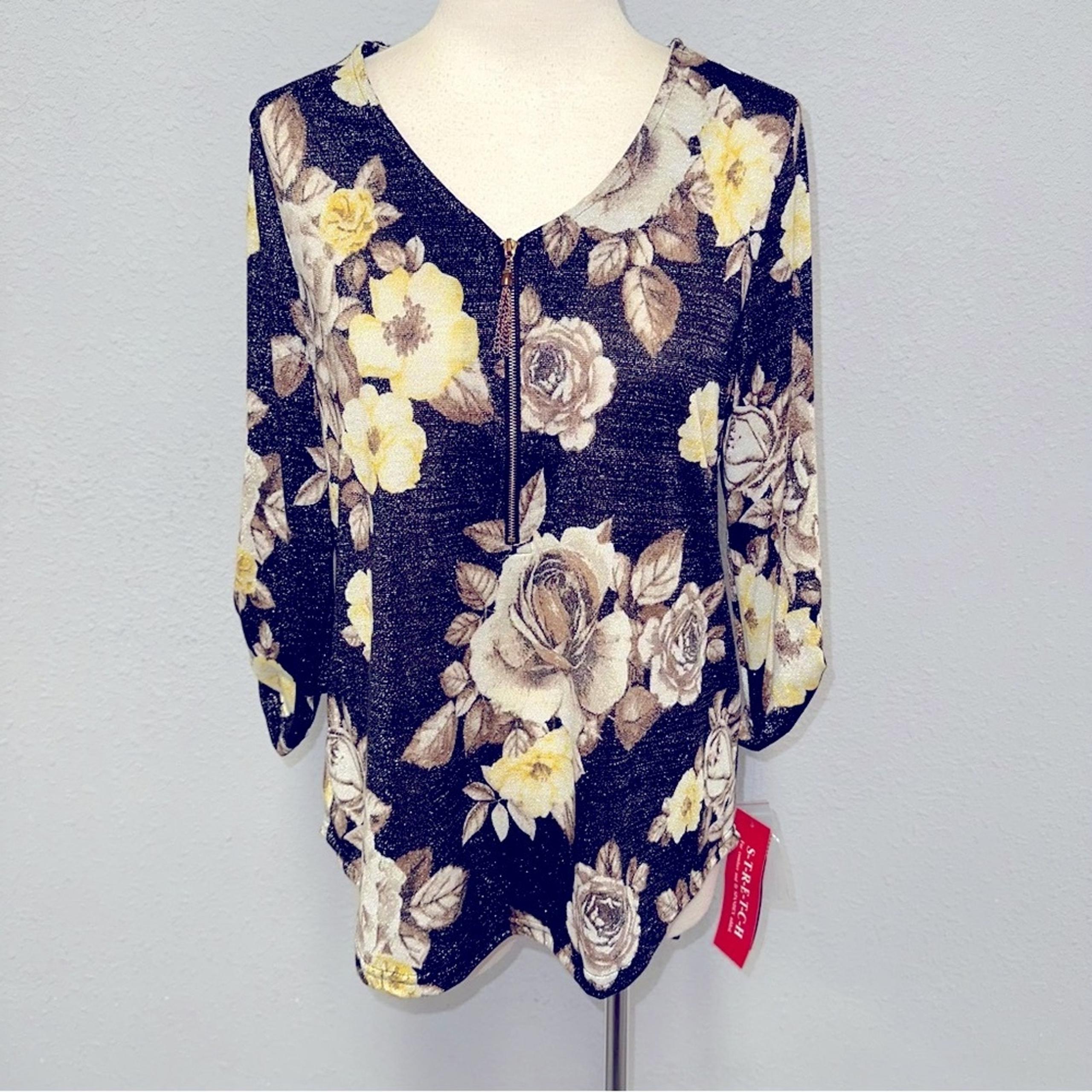 Women’s Rebecca Malone floral metallic blouse NWT
