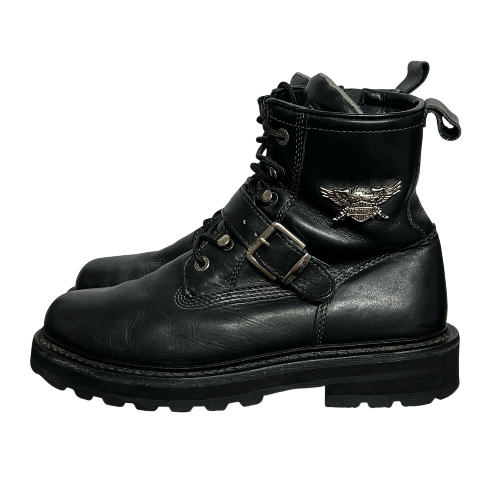 Harley Davidson Black Leather Boots US MEN'S SIZE 10 95147 Buckle /Zip/ Lace