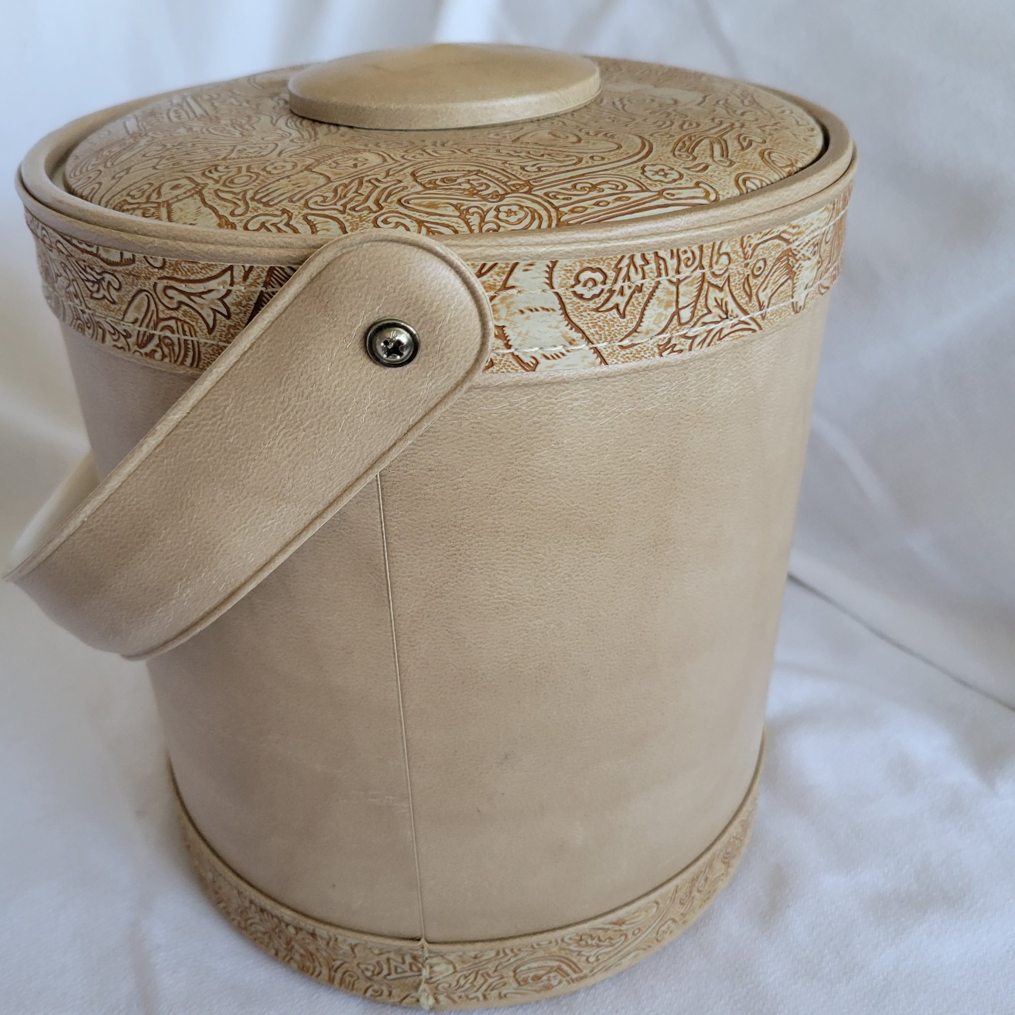 Vintage Georges Briard Padded Tan Faux Leather Ice Bucket Western Details