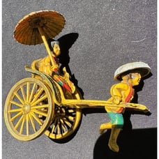 Veg 1930’s Celluloid Rickshaw Running Man Pulling Geisha Lady Moving Wheels -A75