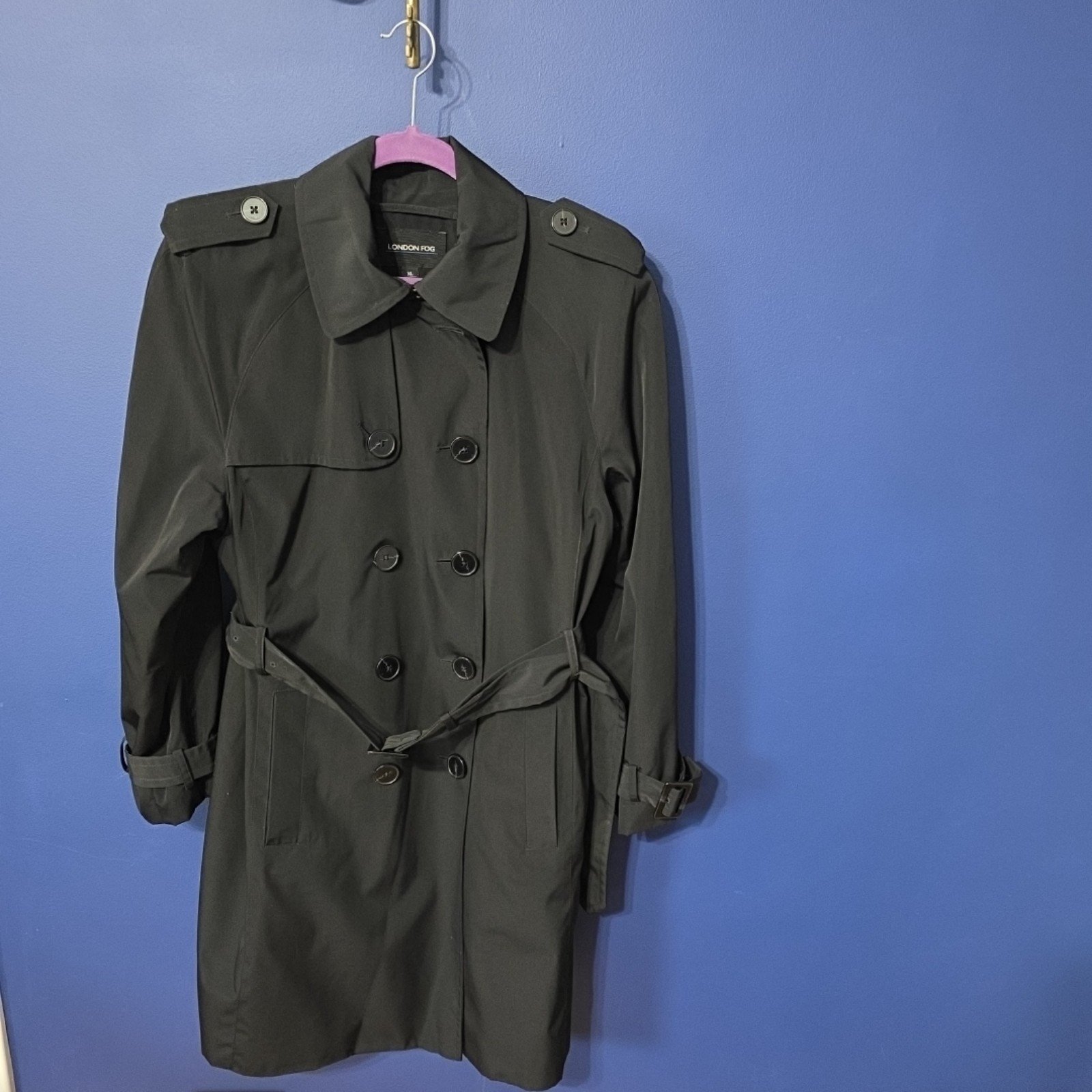 London Fog Vintage Trench Coat Black Size XL Plaid Lined