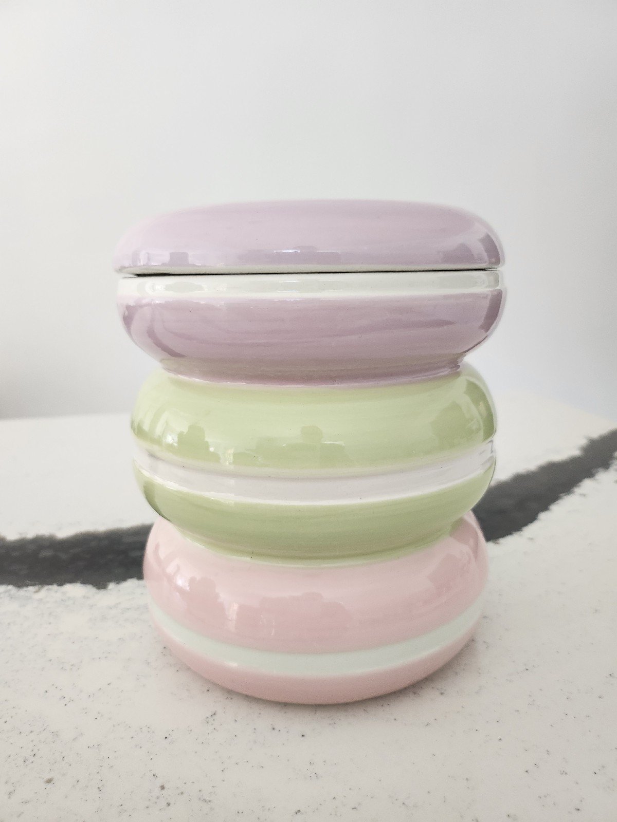 New Large Pastel Purple Green & Pink Macaron Cookie Jar Canister Decor