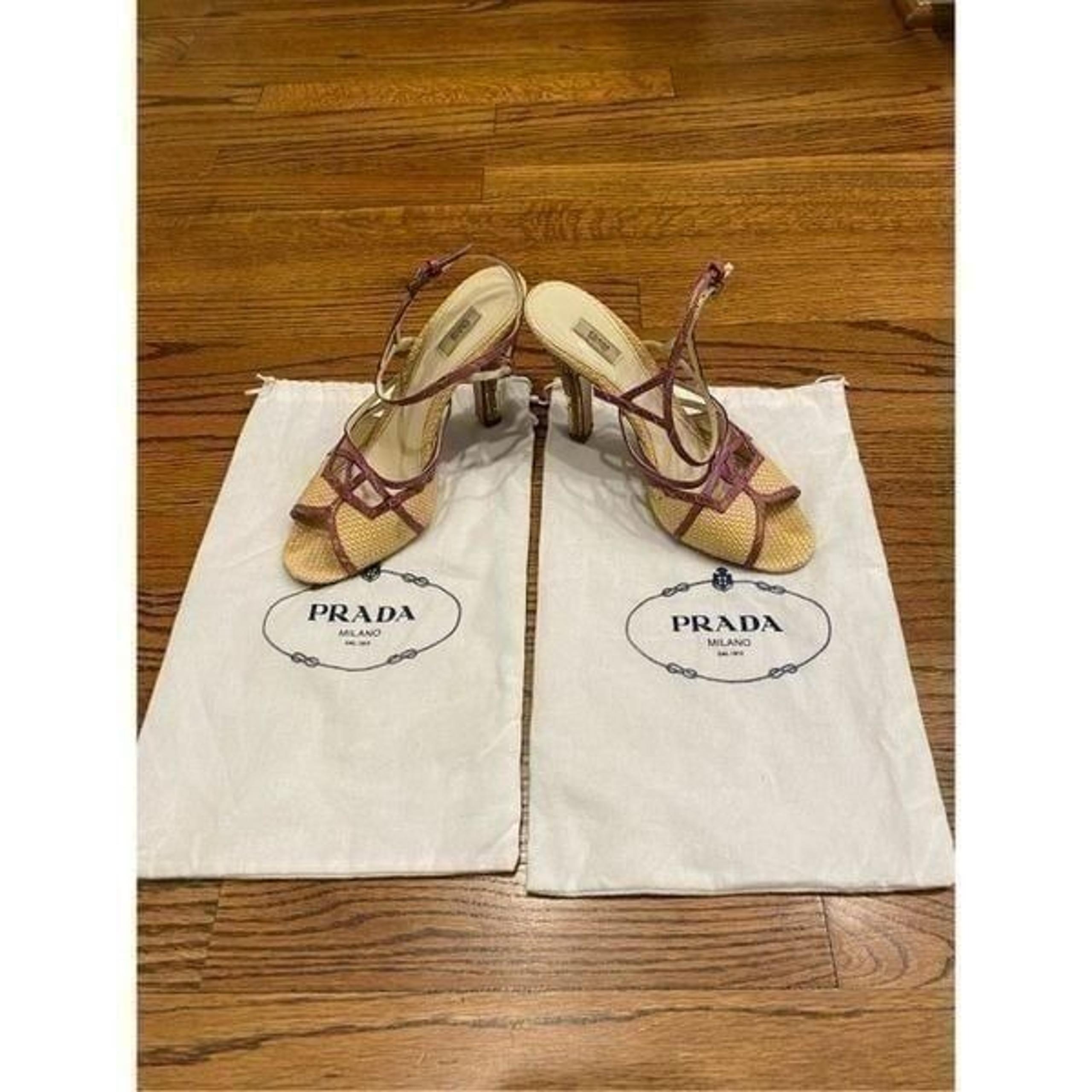 PRADA raffia sparkle crystal heels 38.5