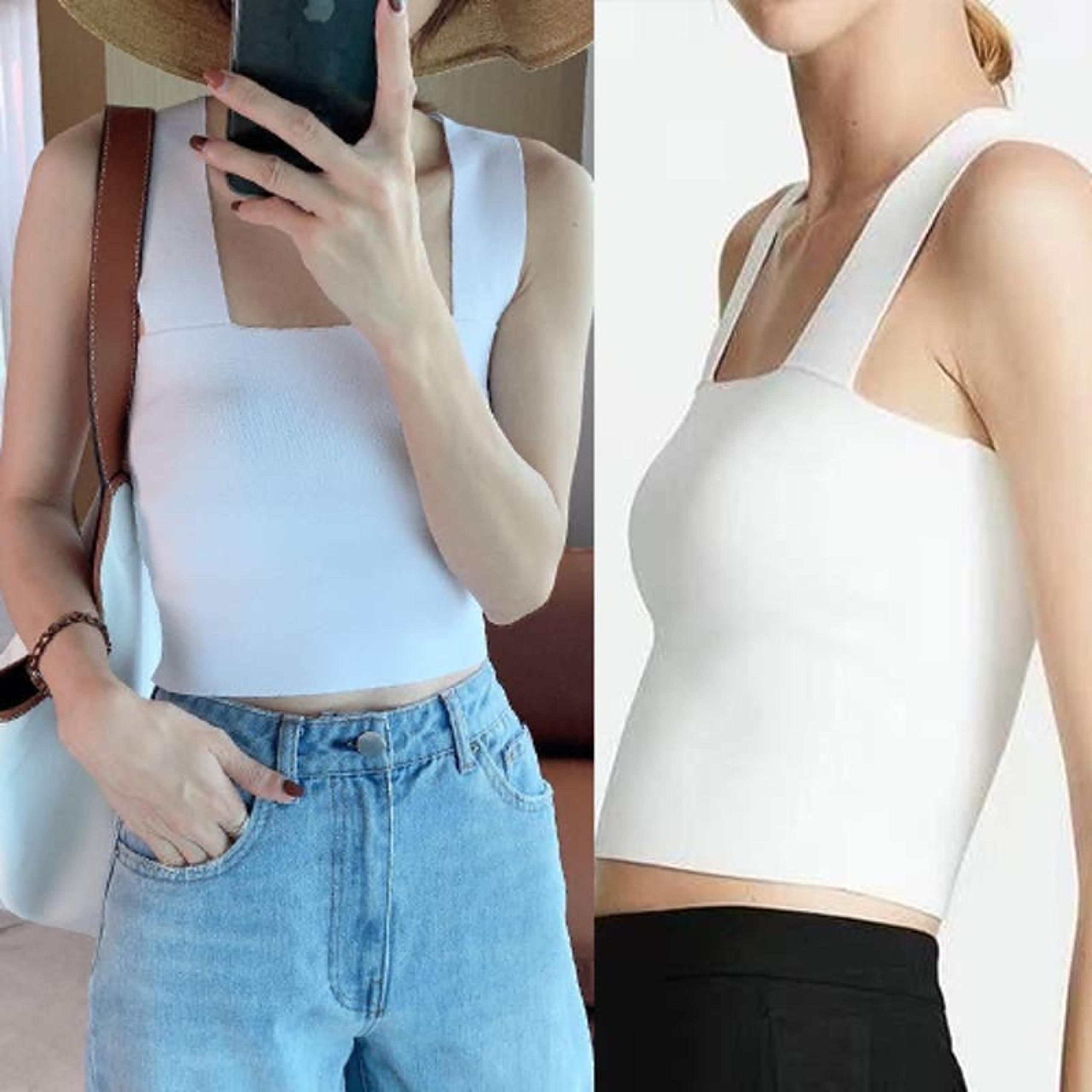 NEW A.L.C. Square Neck Ribbed Knit Stretch Ali Cropped White Top