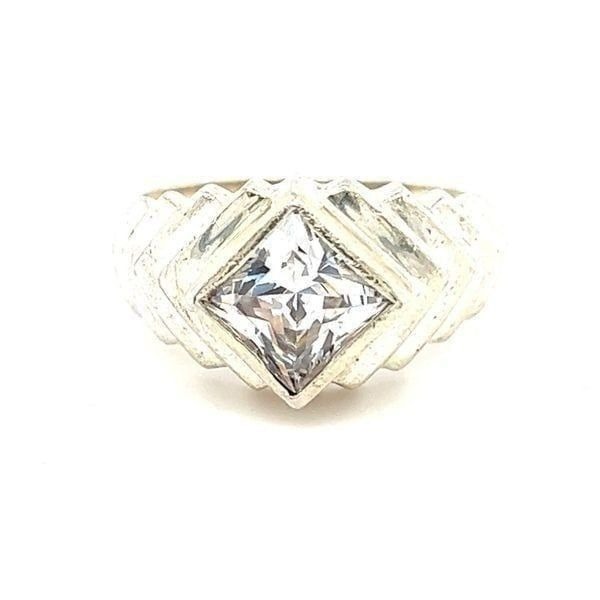 Sterling Silver Diamond Cut Cz Statement Ring