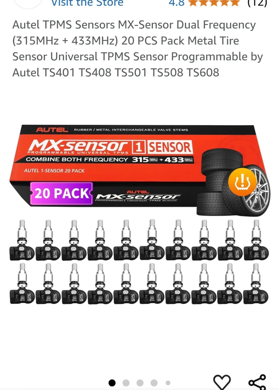 Autel TPMS Sensors MX-Sensor Dual Frequency (315MHz + 433MHz) 20 PCS Pack Metal