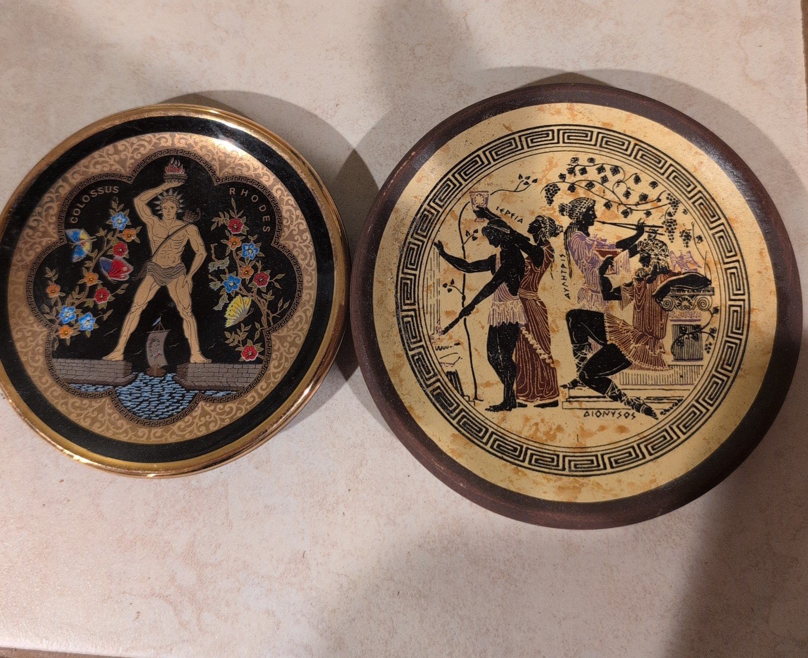 Two VINTAGE handmade in Greece plates Greek Mythology
