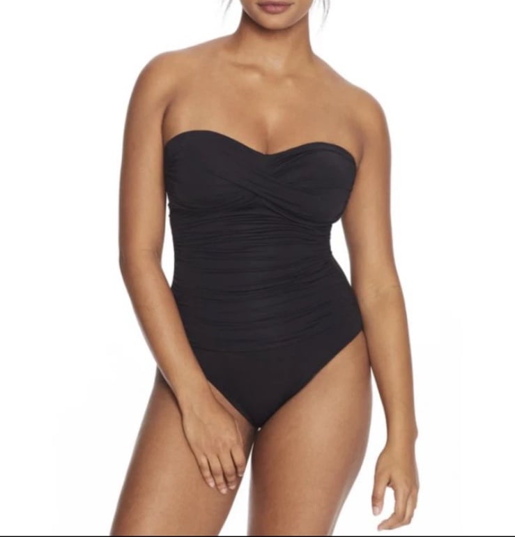 Anne Cole Twist-Front Strapless One-Piece Swimsuit Black Size 14 slimming