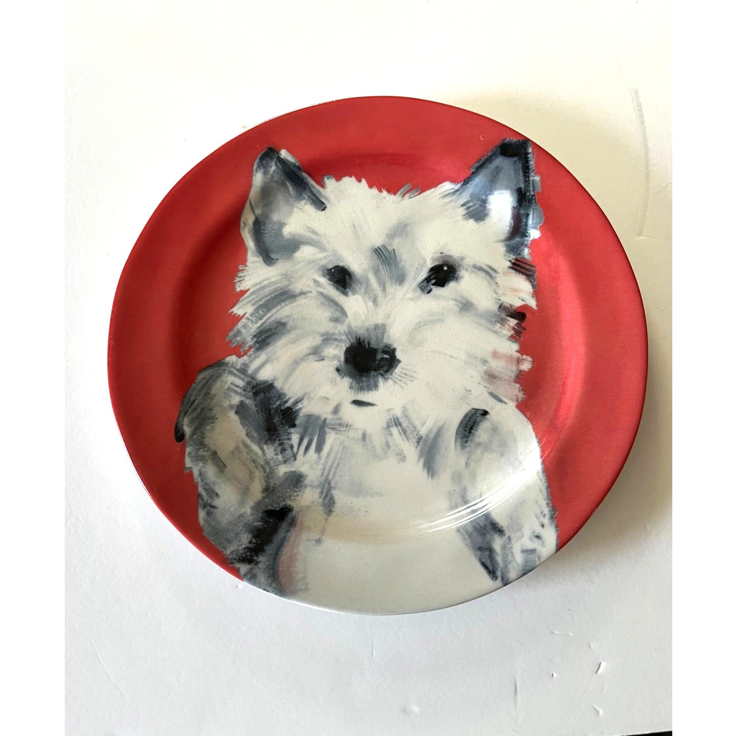Sally Muir Anthropologie Plate Dessert Westie White Terrier  8.5"