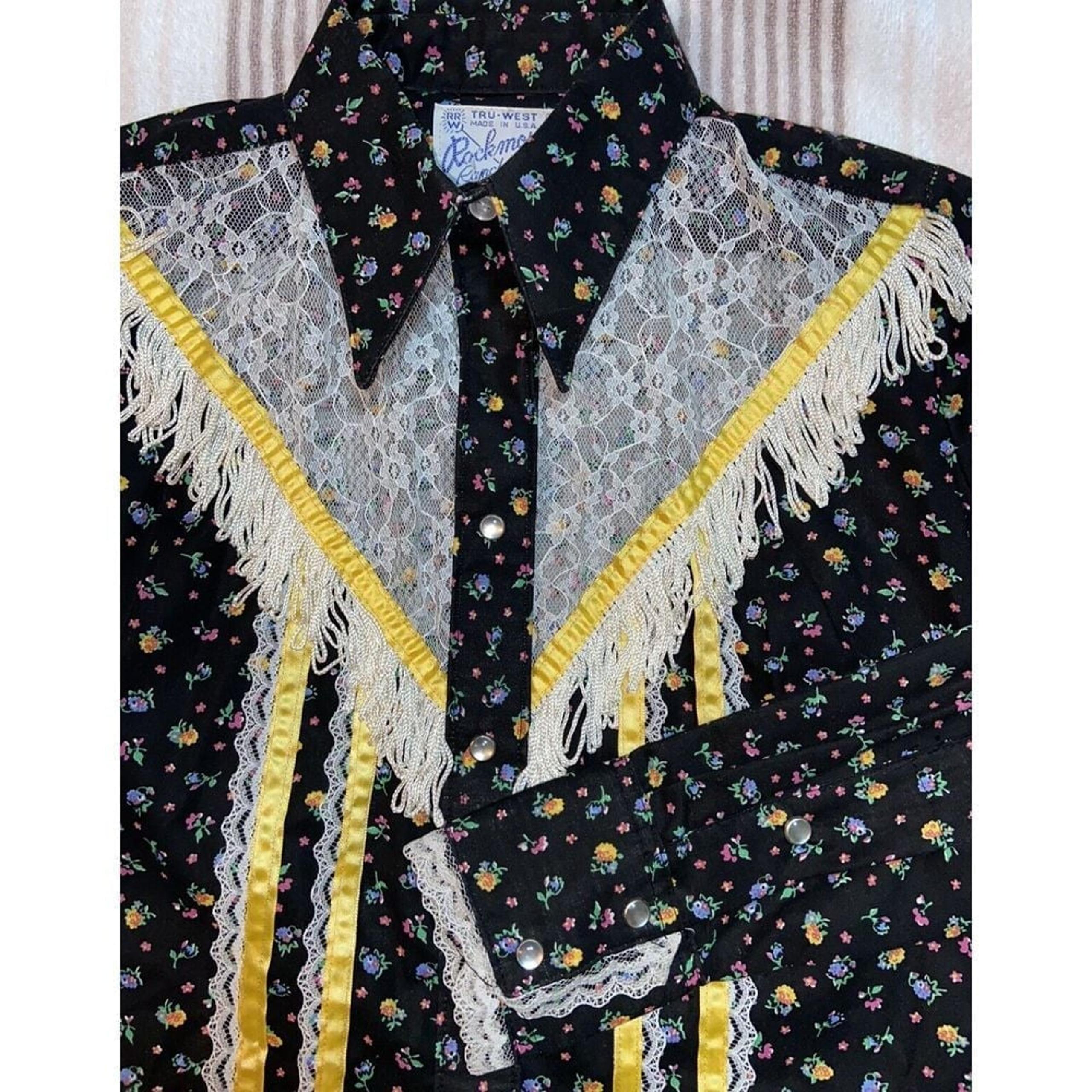 Vintage Rockmount Ranch Wear Western Pearl Snap Prairie Garden Floral Lace XS