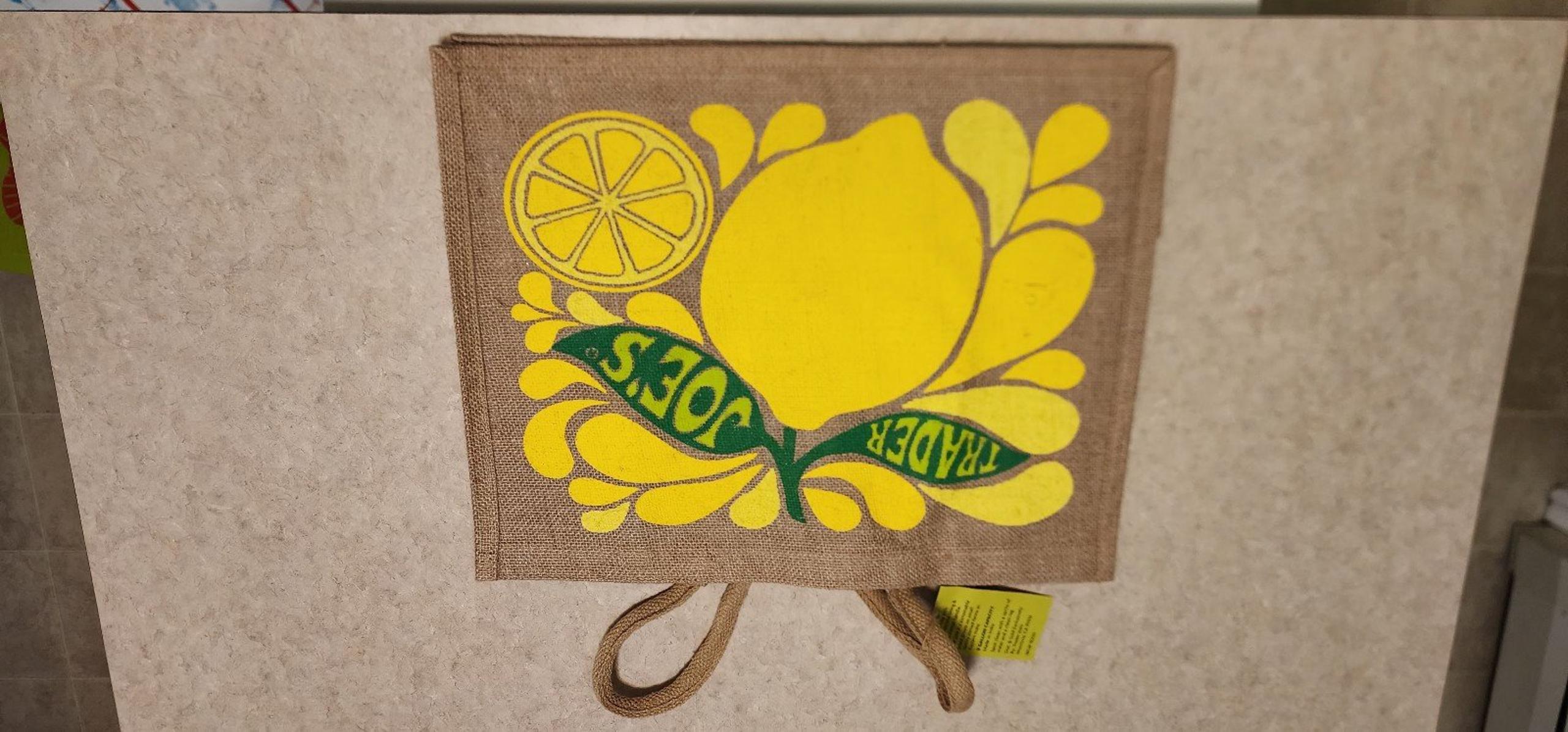 Trader Joe's Lemon Lime Tote Reusable Jute Burlap Shopping Bag Shopper HOT NEW