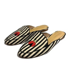 Talbots Ryan Stripped LadyBug Mules Size 8M Fabric Upper Genuine Leather Lining