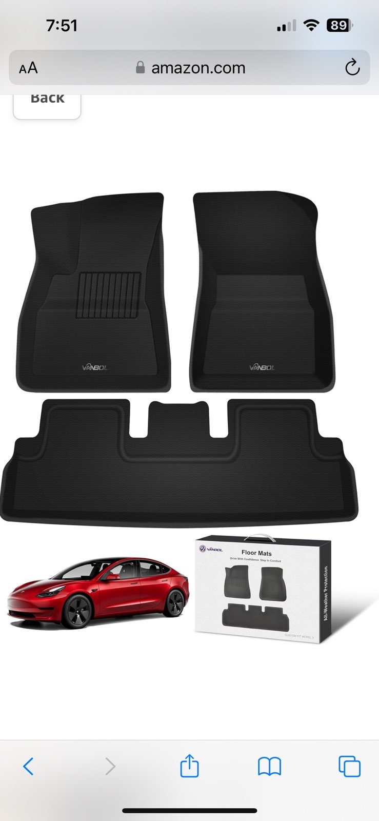 Tesla Model 3 2017-2023 3pc Floor Mats (TPE)
