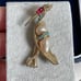 Ciner brooch bird heron vintage 1950s turquoise rhinestones red signet rare