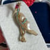 Ciner brooch bird heron vintage 1950s turquoise rhinestones red signet rare