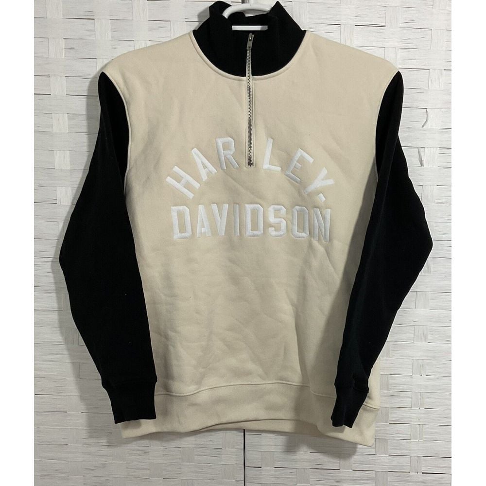 Harley Davidson 1/4 zipper pullover Cream/Black Sweater Men's Size XS