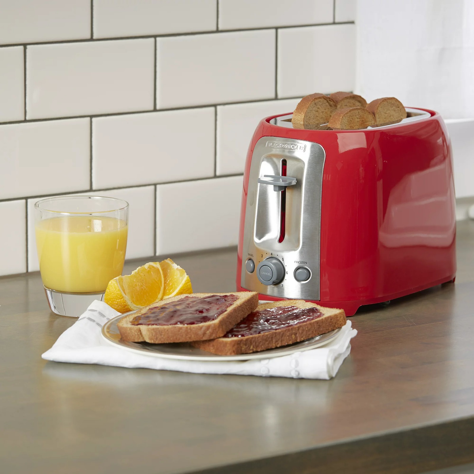 2-Slice Extra Wide Slot Toaster, Red, Silver
