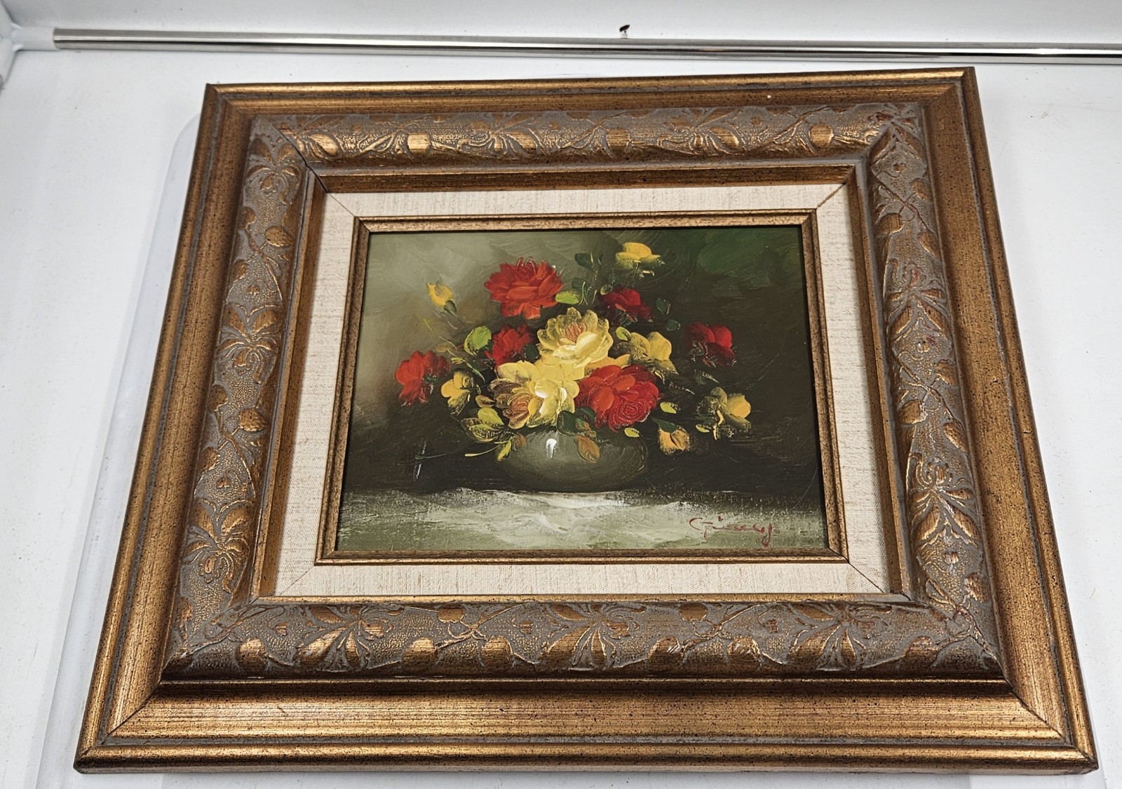Vintage Original Floral Still Life Oil Painting With Signature
