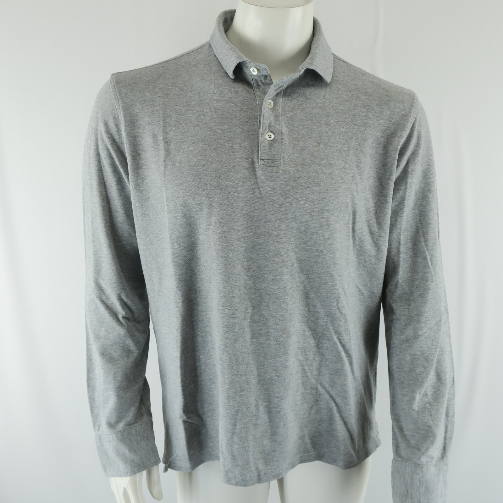 Holderness & Bourne Cotton Long Sleeve Polo Shirt Mens L Tailored Fit Gray