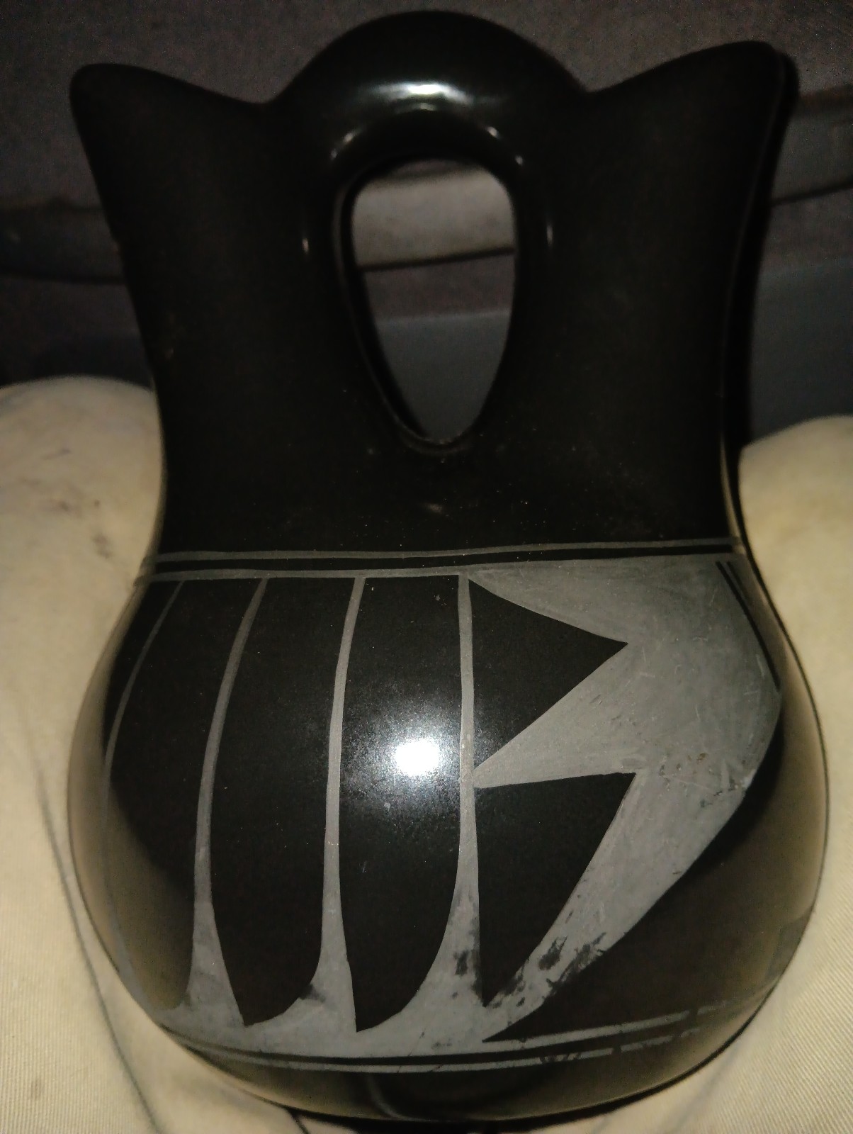 Navajo blackware wedding vase, likely crafted by Hanna Jay Adakai.