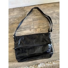Garnet Hill Black Shiny Leather Hobo Shoulder Handbag