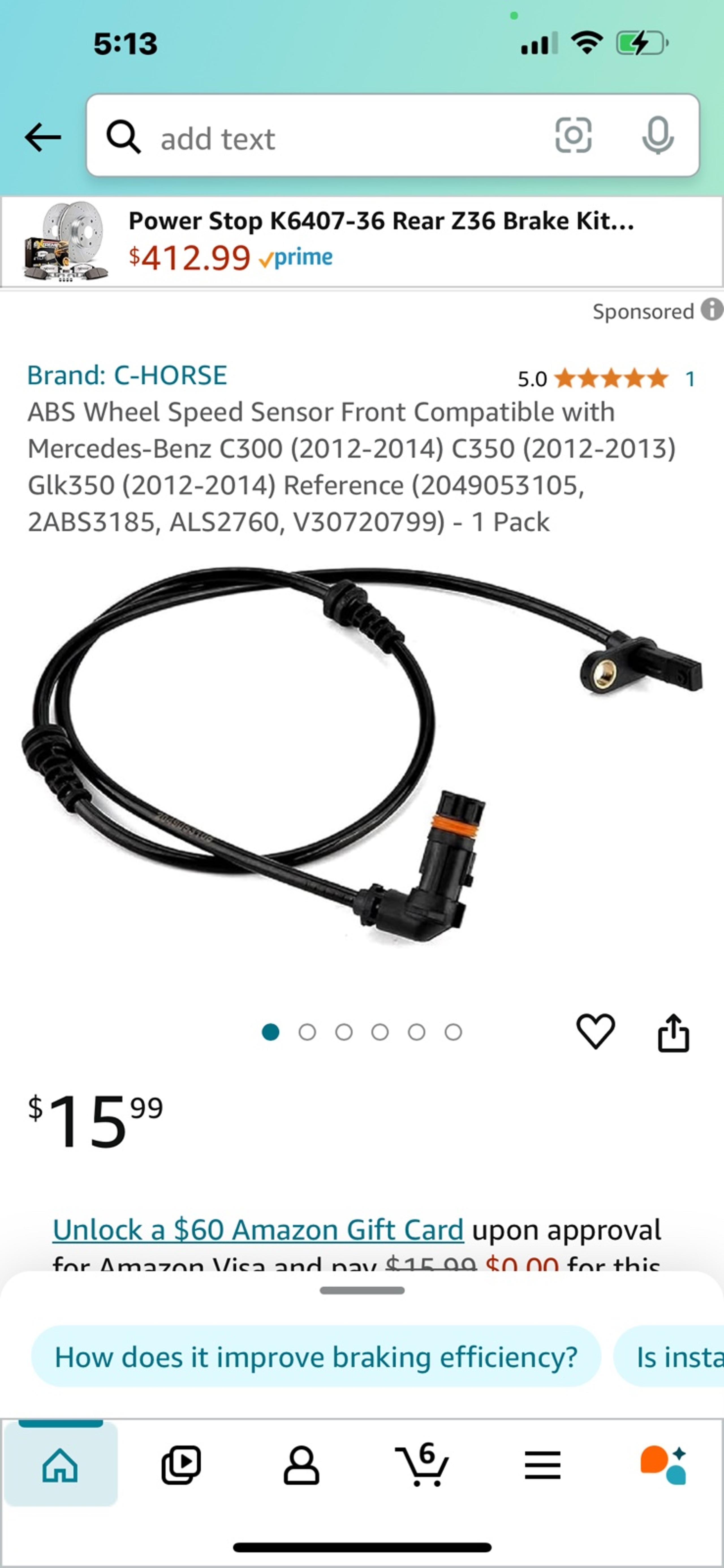ABS Wheel Speed Sensor Front Compatible with Mercedes-Benz C300
