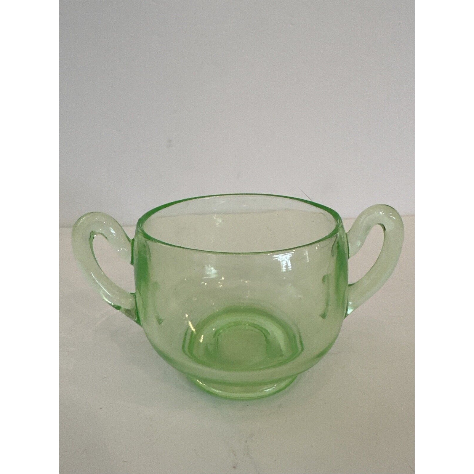 Vtg. Footed Green Uranium Depression Glass Sugar Bowl