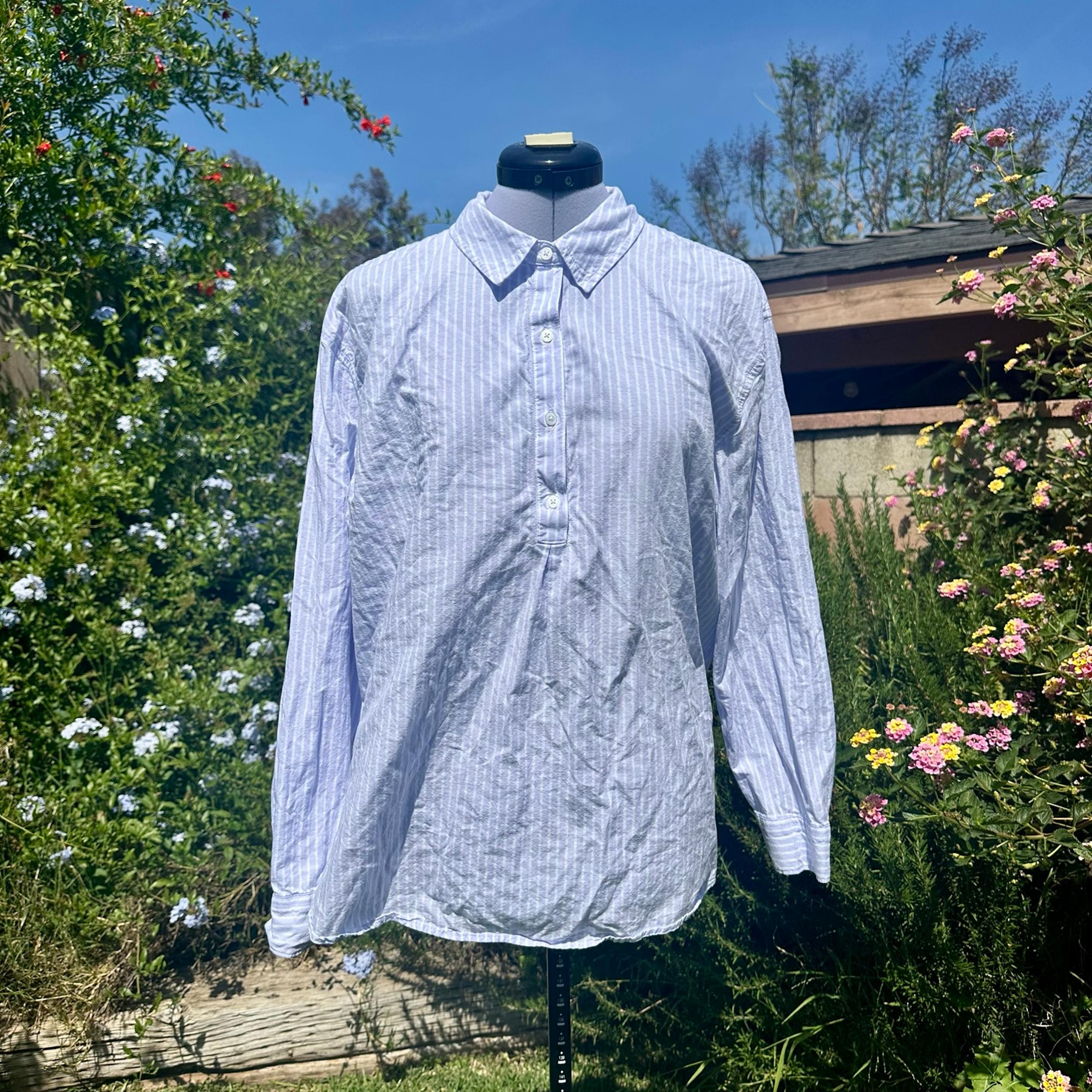 Croft & Barrow Woven Popover Tunic Size Large Blue/Purple and White Striped