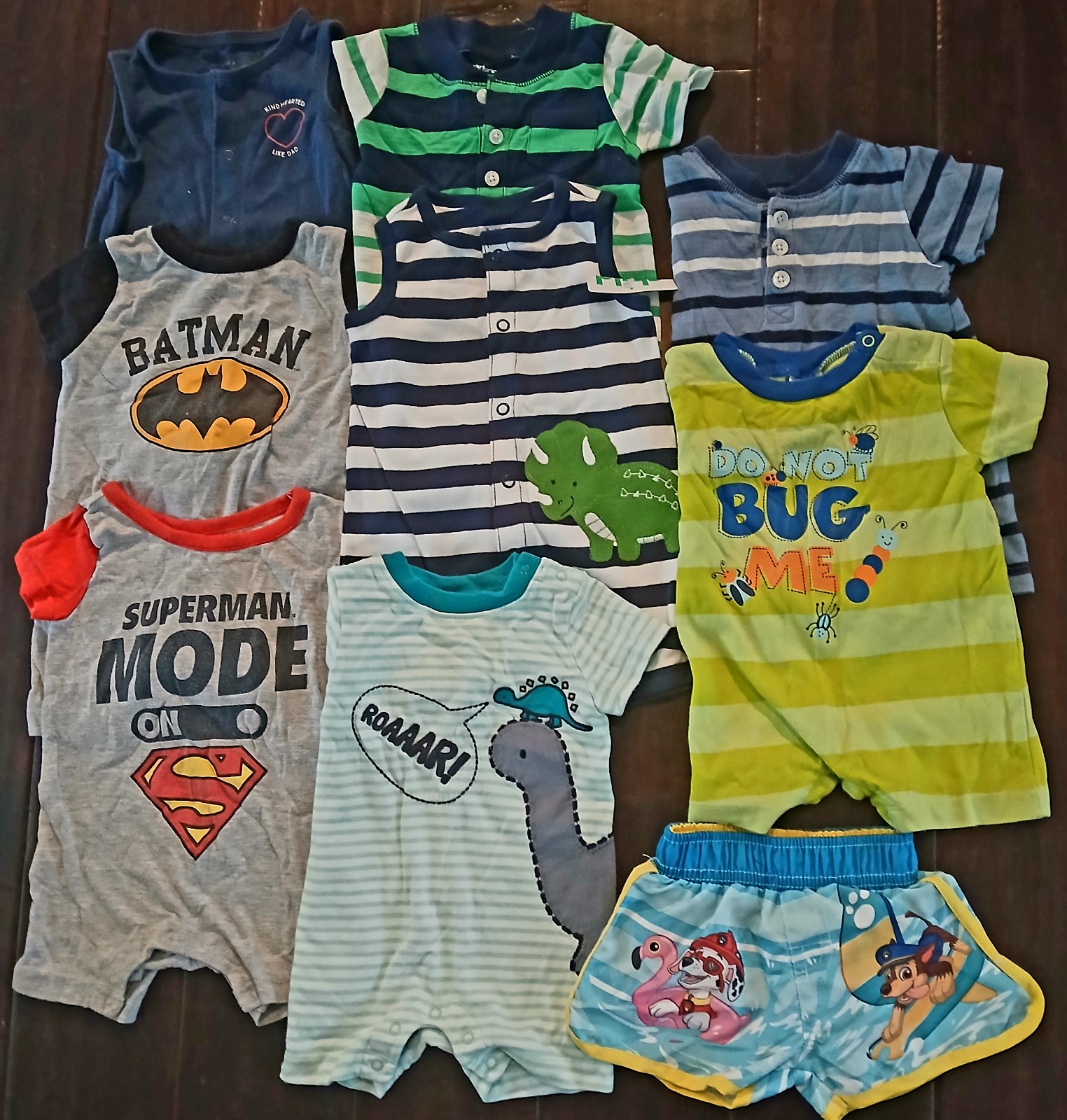 Baby boy size 0-3m huge summer one piece outfit lot-Batman,Superman,Swimsuit,New