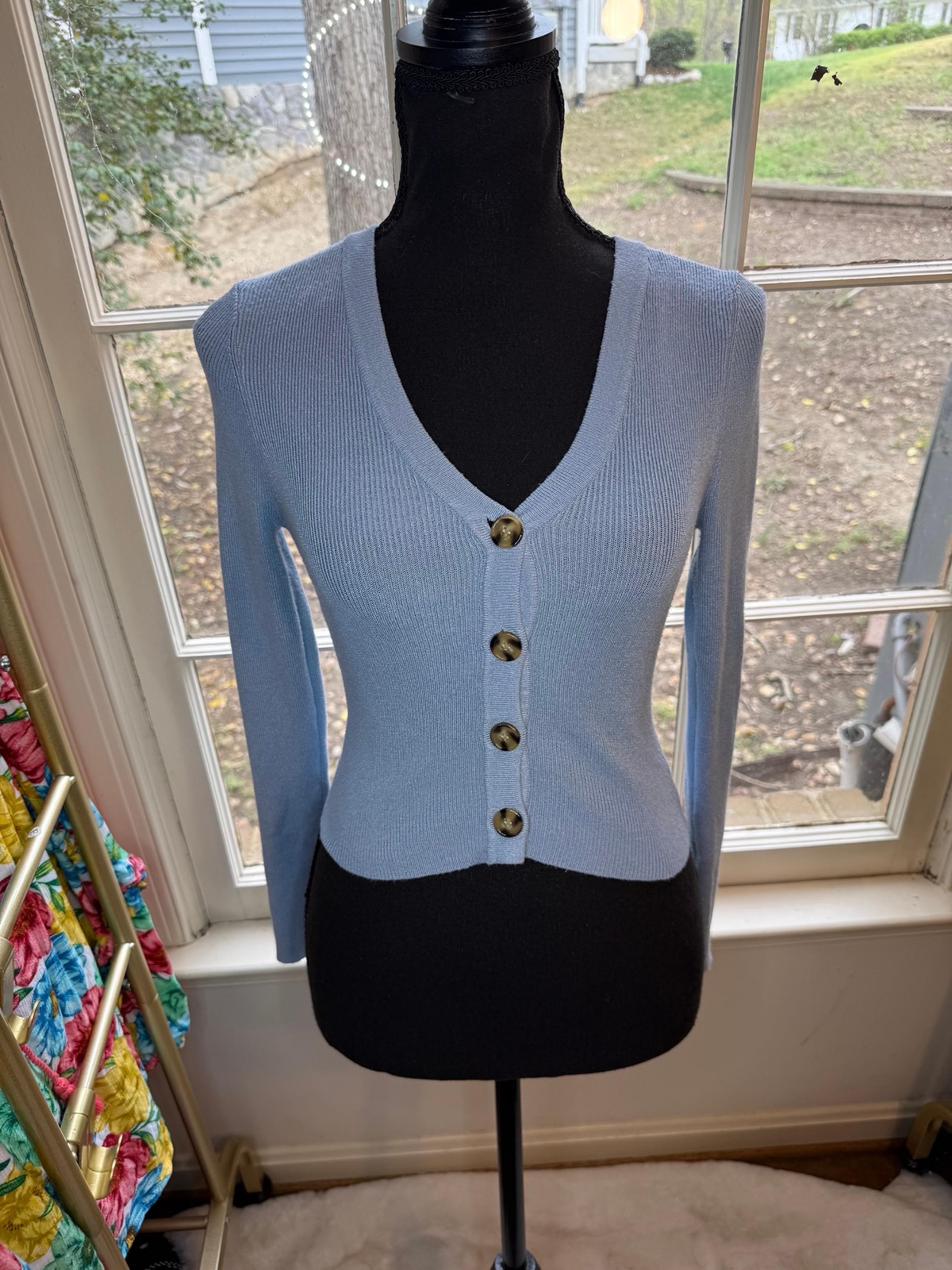 Fashion Nova Blue Crop Cardigan sweater
