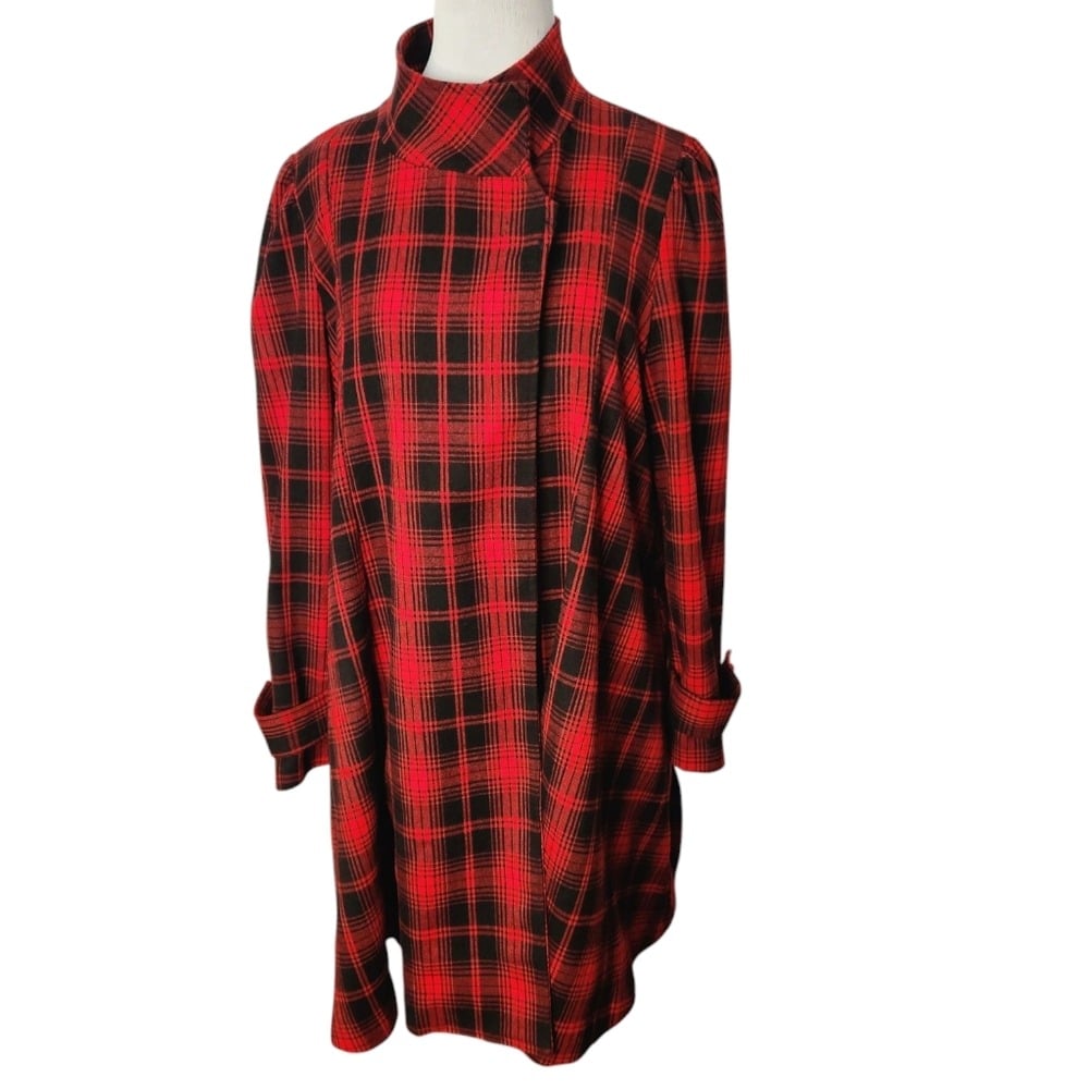 Chicwish Red and Black Tartan Plaid Lined Coat Trapeze Jacket Size Medium