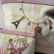 Carlo Rino Vinyl Satchel Shoulder Bag Cinderella Charm Matching Wristlet Like