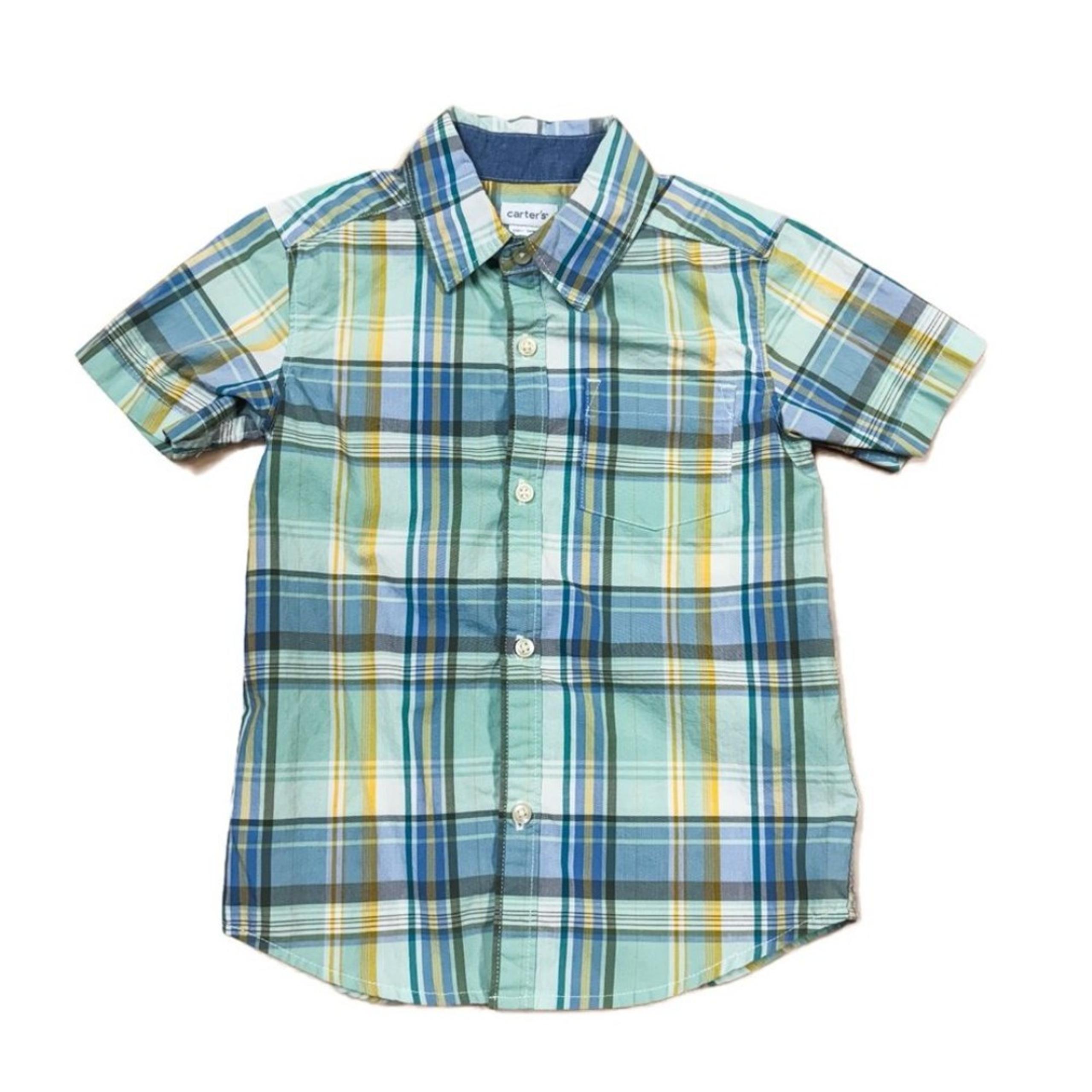 Carters Light Green Blue & Yellow Plaid Short Sleeve Button Down Toddler Size 4T