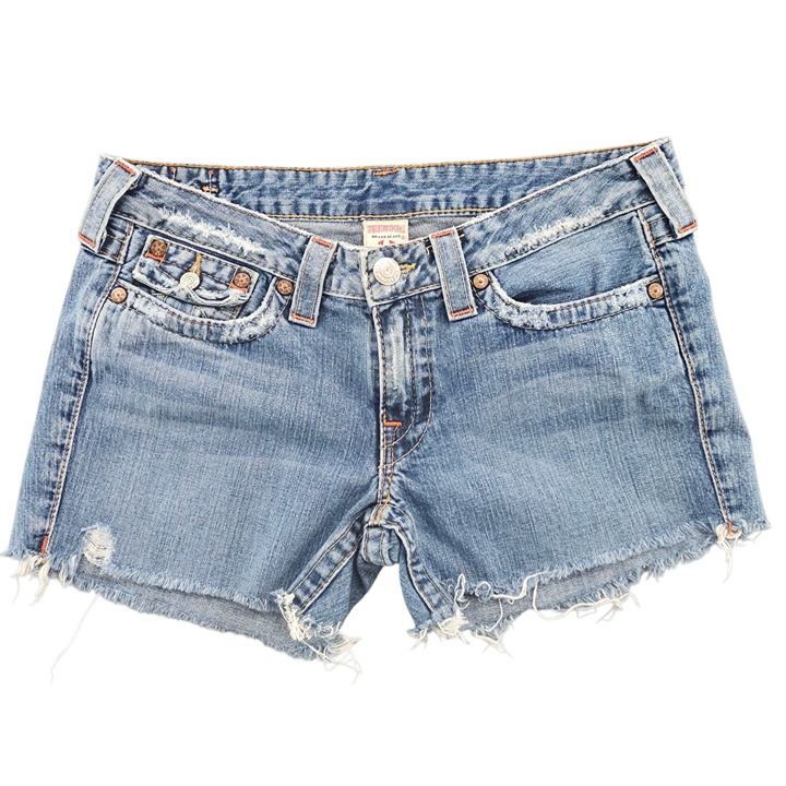 True Religion Shorts Womens Size 31 Light Joey Embroidered Distressed Denim