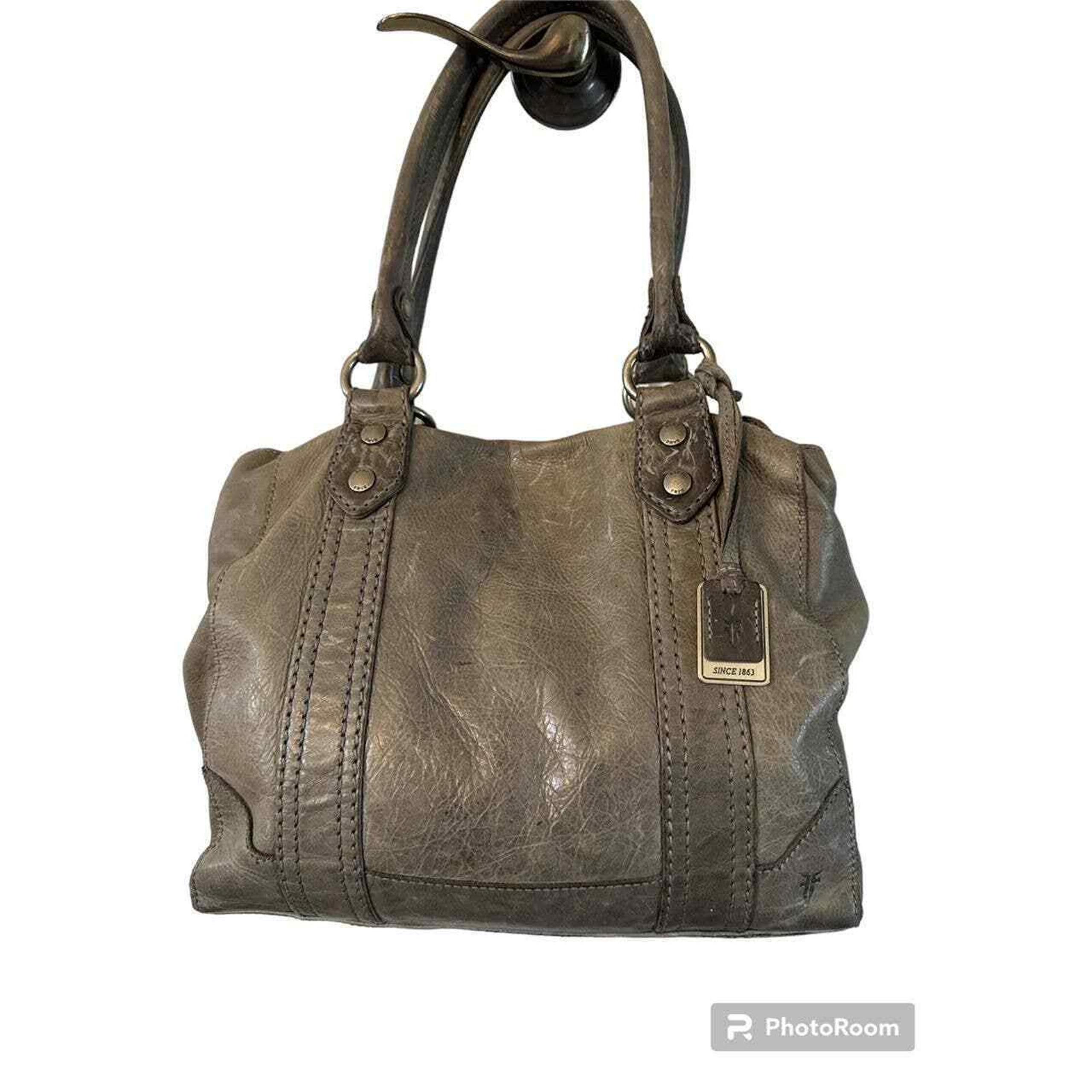 FRYE DISTRESS ICE GRAY LEATHER MELISSA TOTE