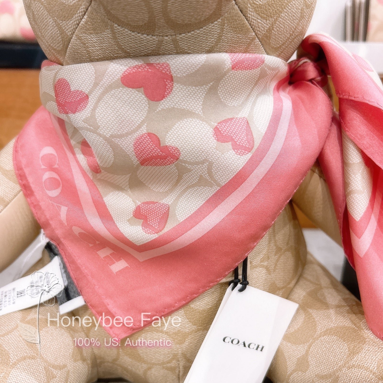nwt coach scarf heart print 100% silk 2024 valentines