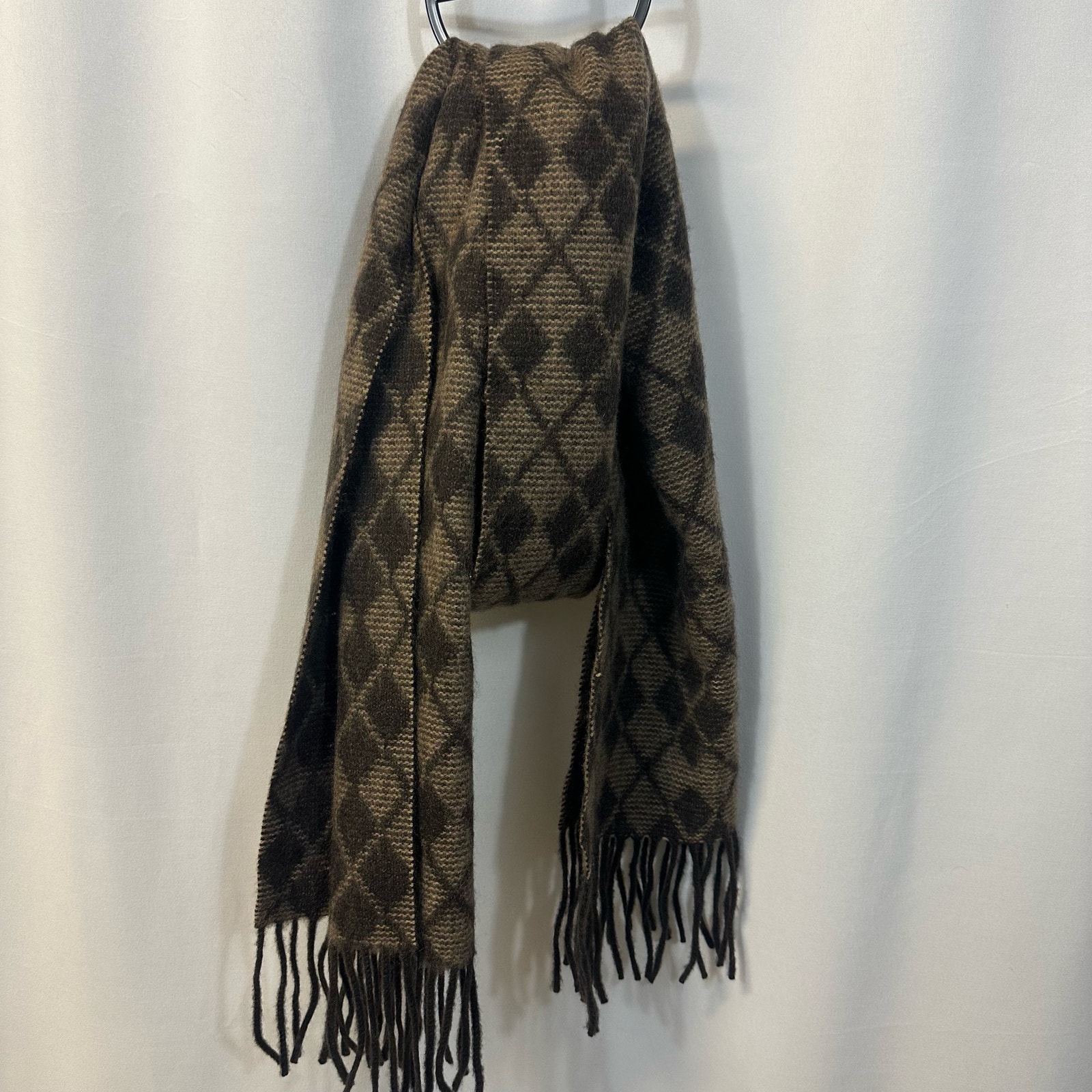 Club Room 100% Cashmere Brown Camel Diamond Fringe Scarf