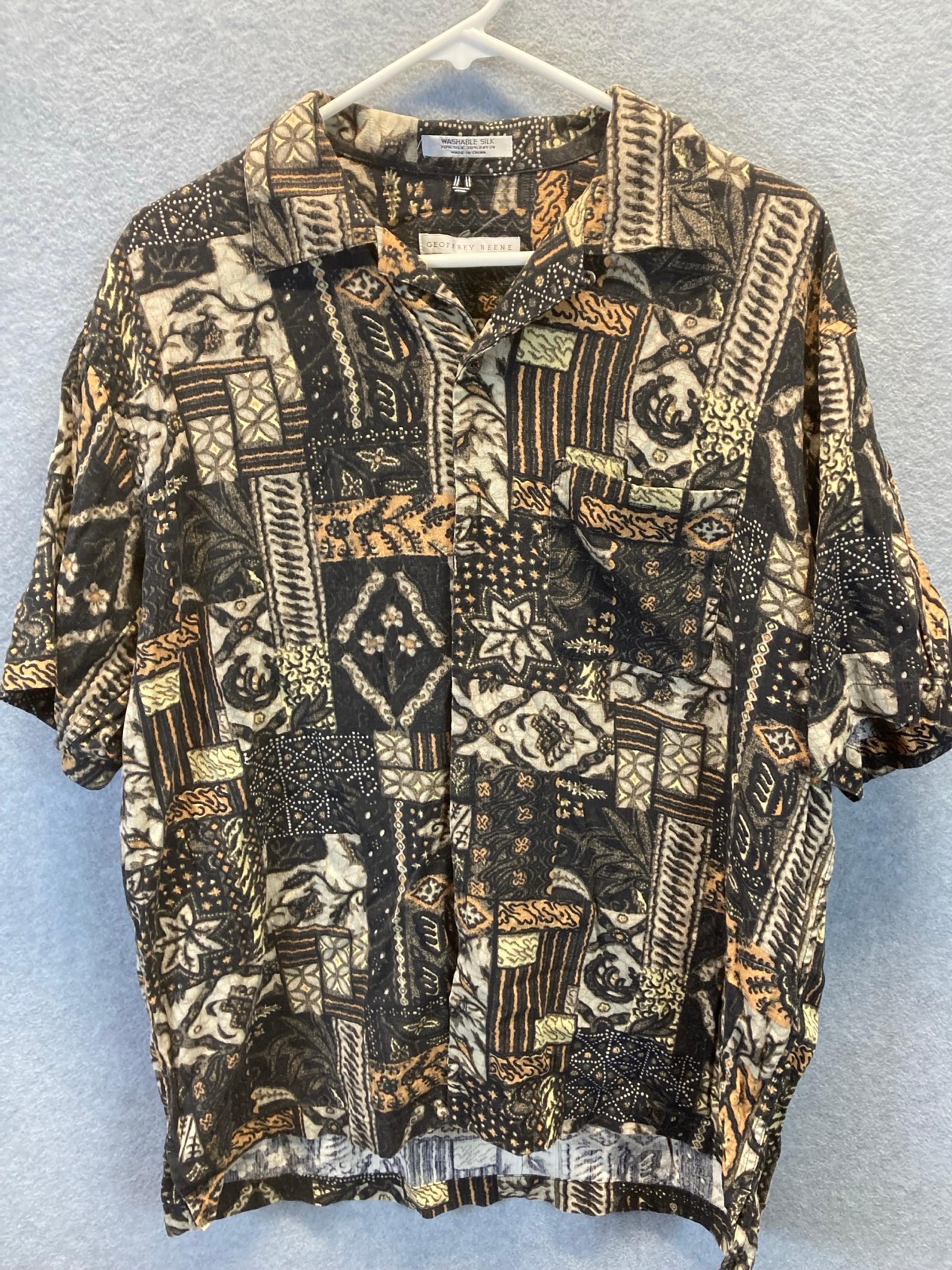 Geoffrey Beene Shirt Mens Size Large Silk Floral Short Sleeve Button Up A44