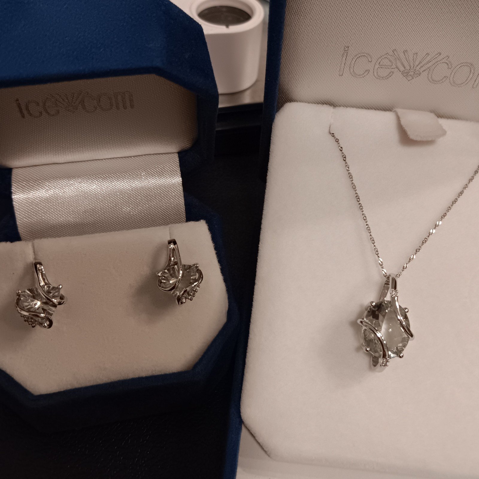 14K White Gold Necklace Earrings Set Green Amethyst Prasiolite Solid real 14kt