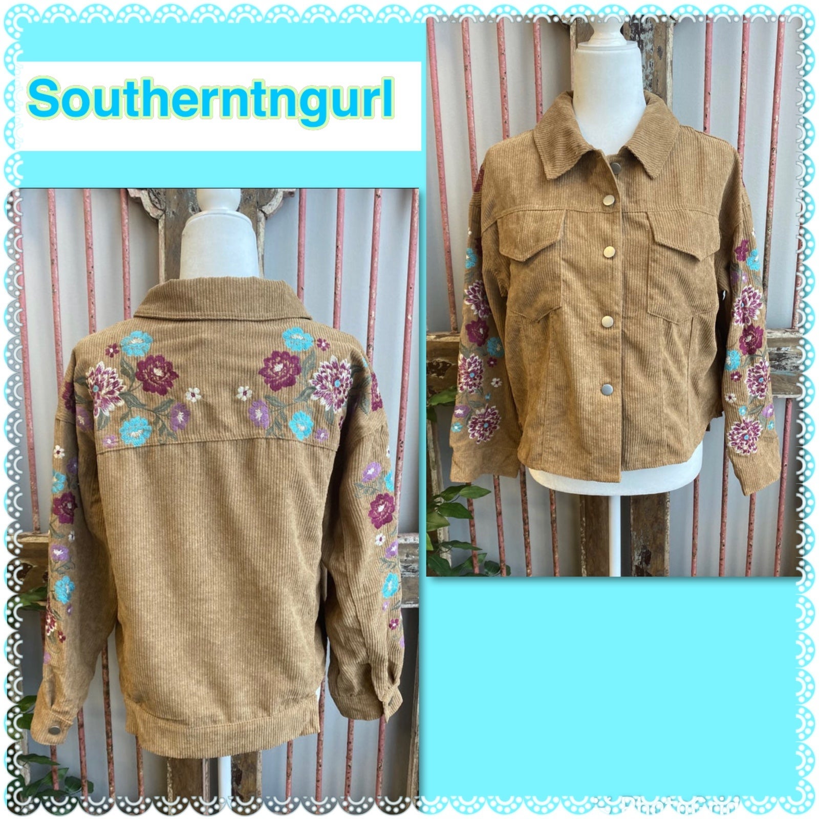 NWT SAVANNA JANE Floral Embroidered High/ Low Corduroy Jacket Shacket